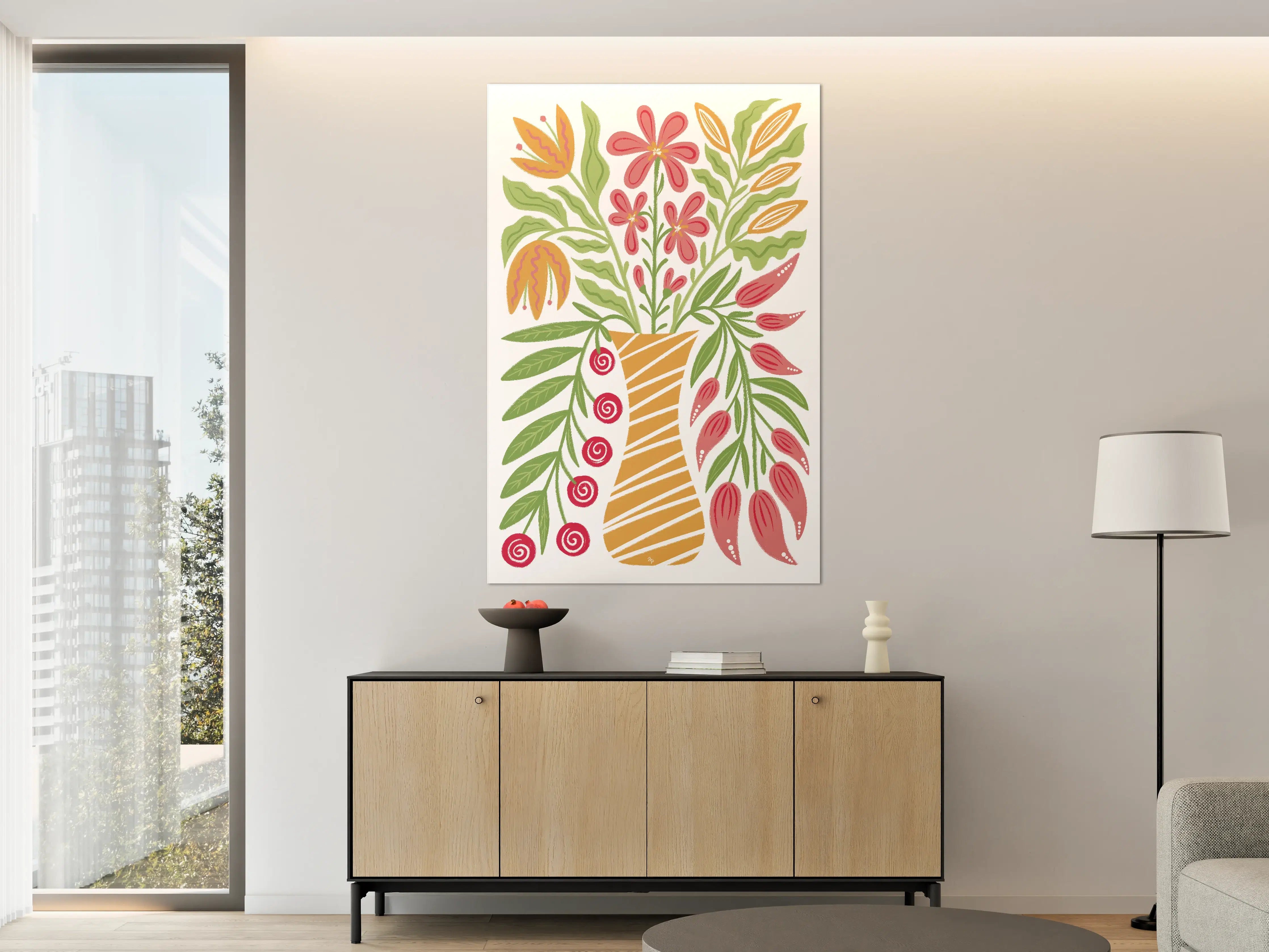 Große Wandbilder - Blumenvase mit buntem Blumenteppich