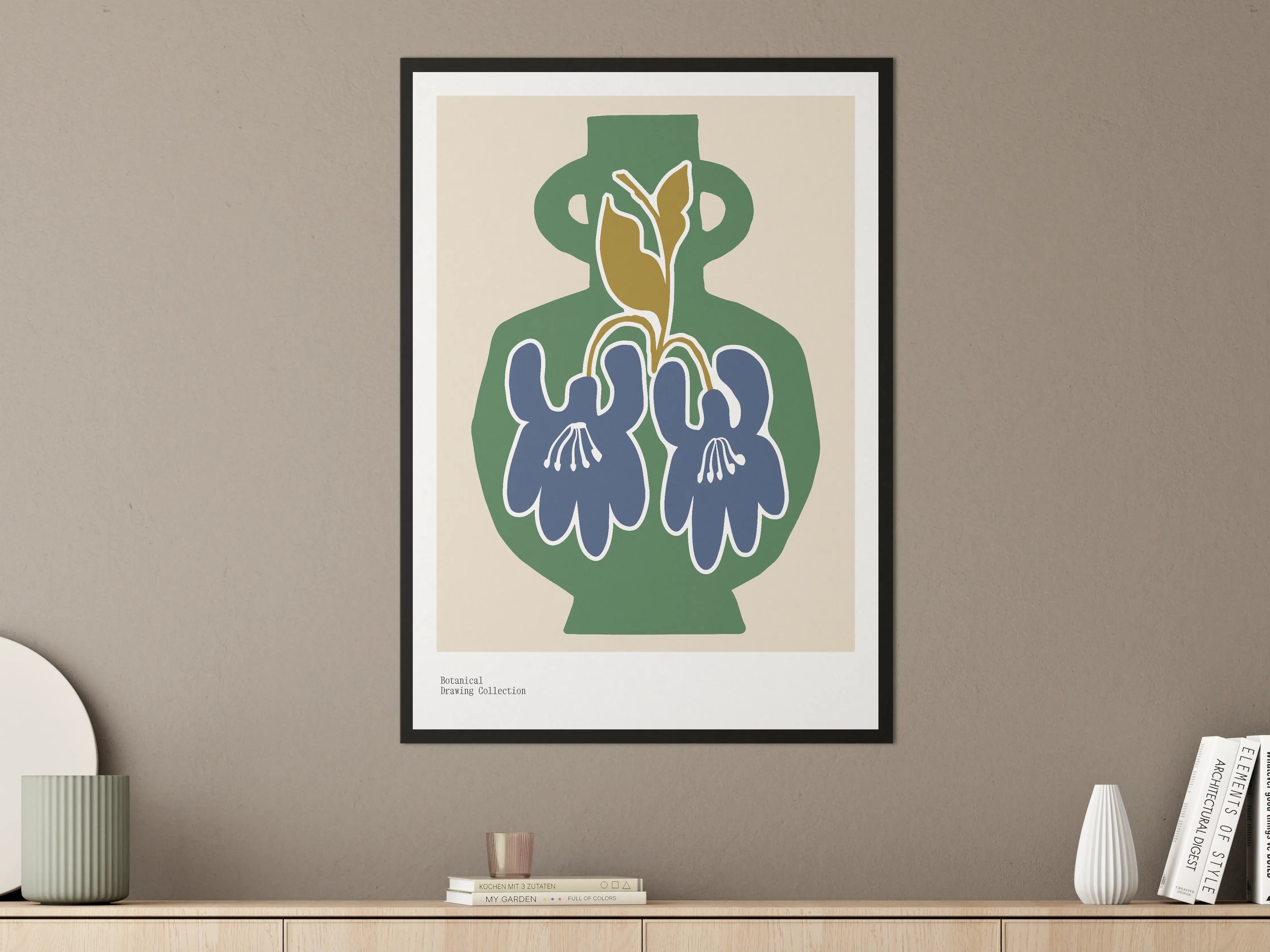Große Wandbilder - Blumenvasen Illustration in Blau und Grün