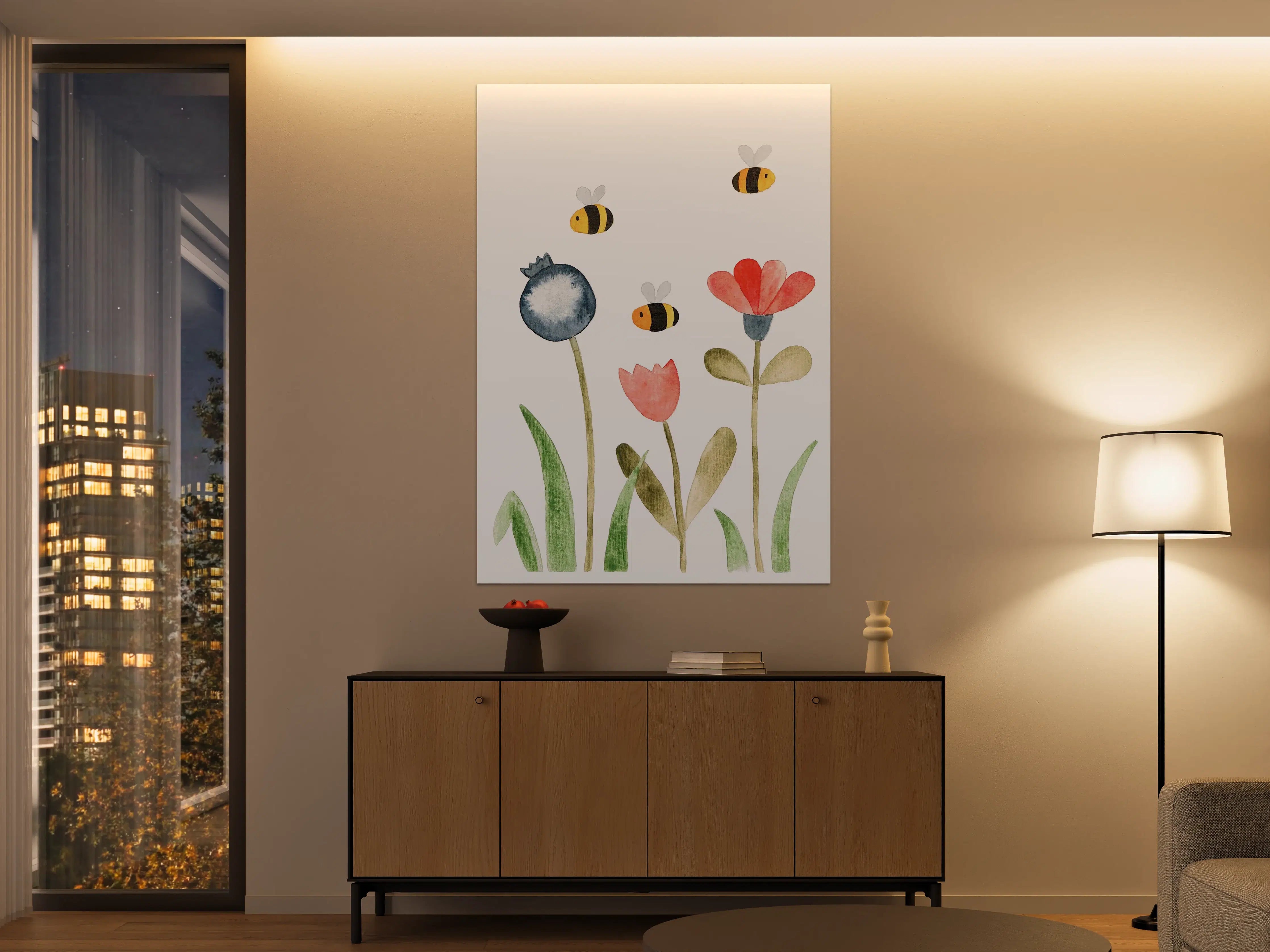 Große Wandbilder - Blumenwiese mit summenden Bienen