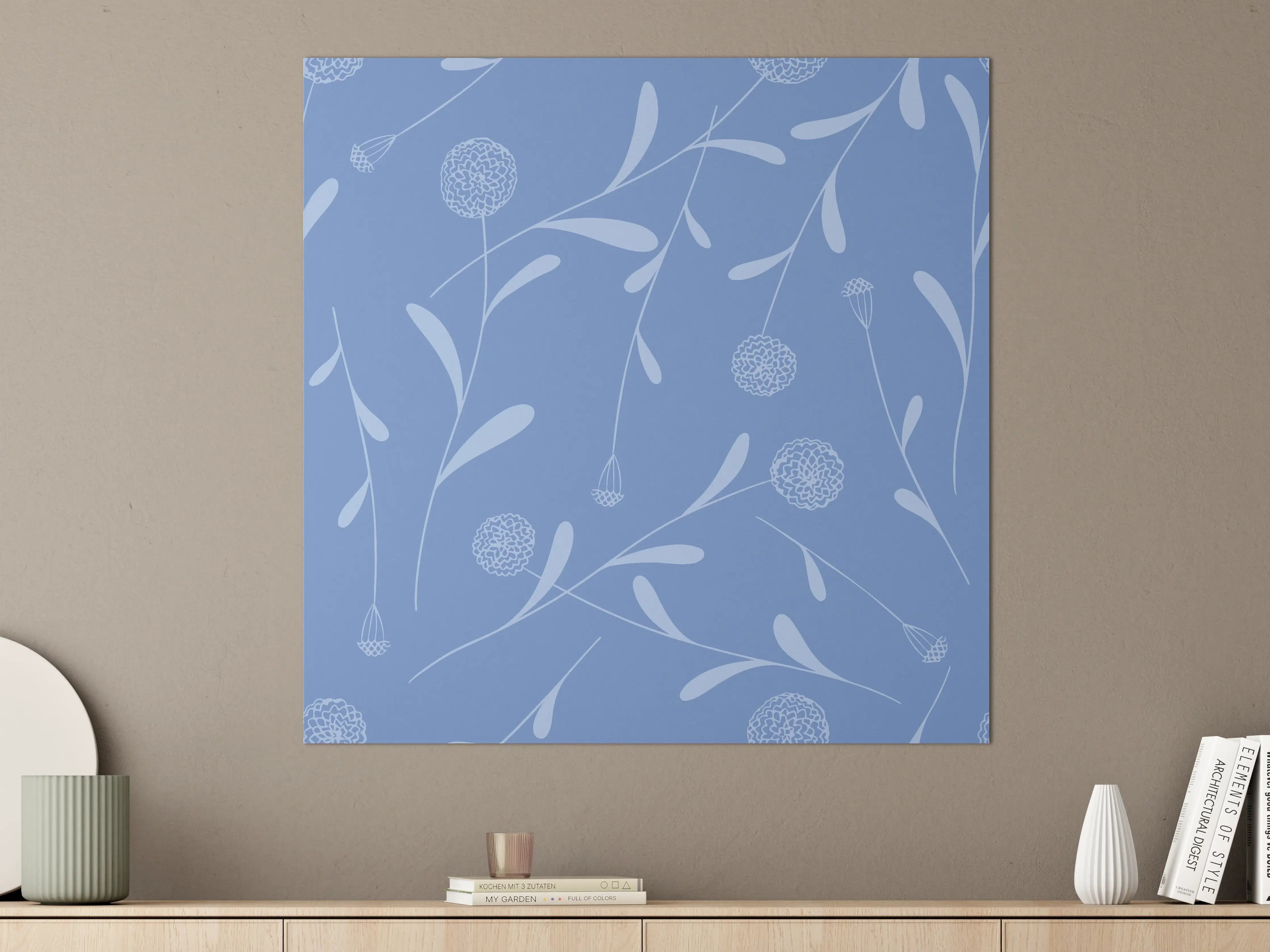 Große Wandbilder - Blumiges Design in Blau
