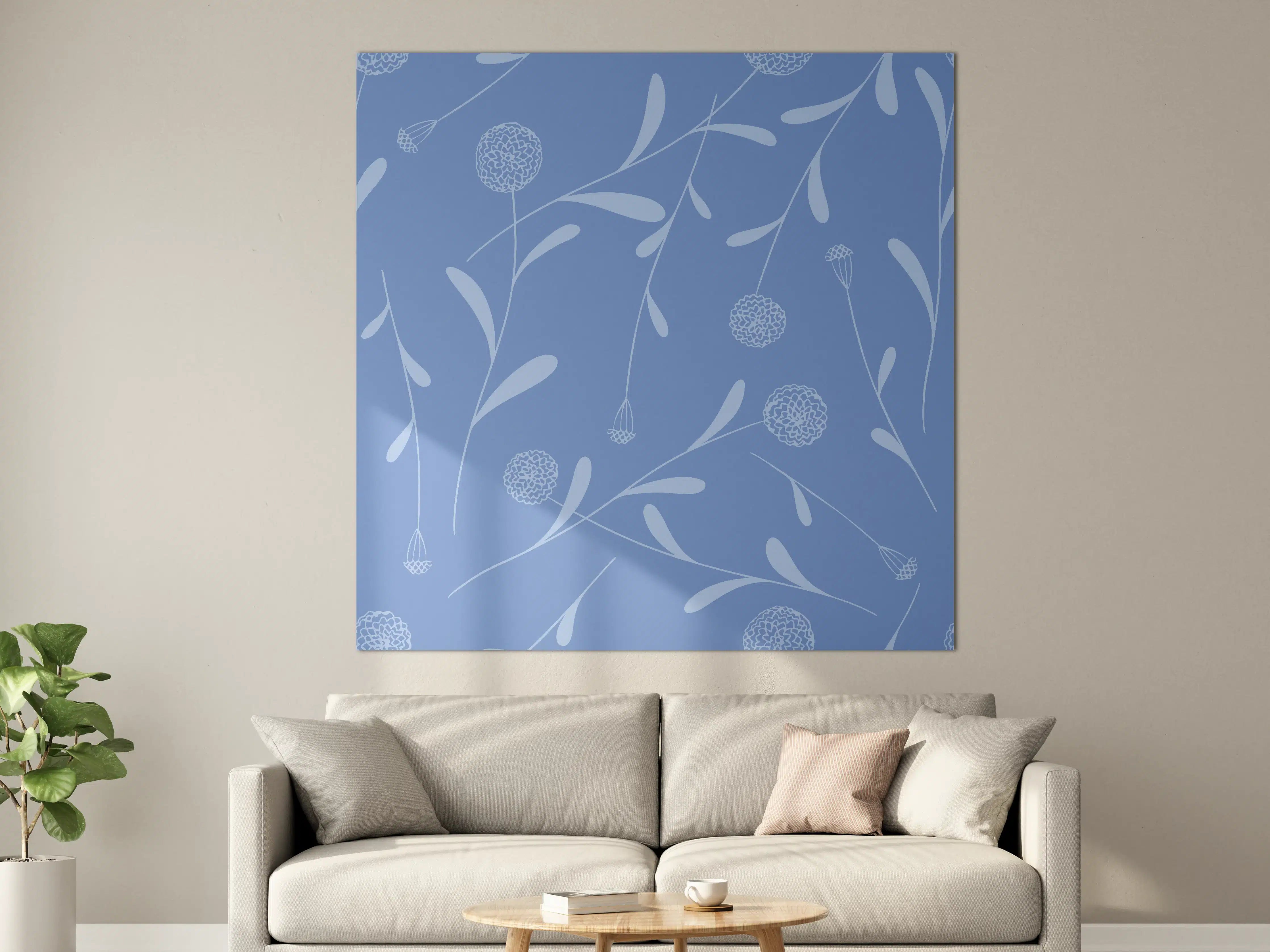Große Wandbilder - Blumiges Design in Blau