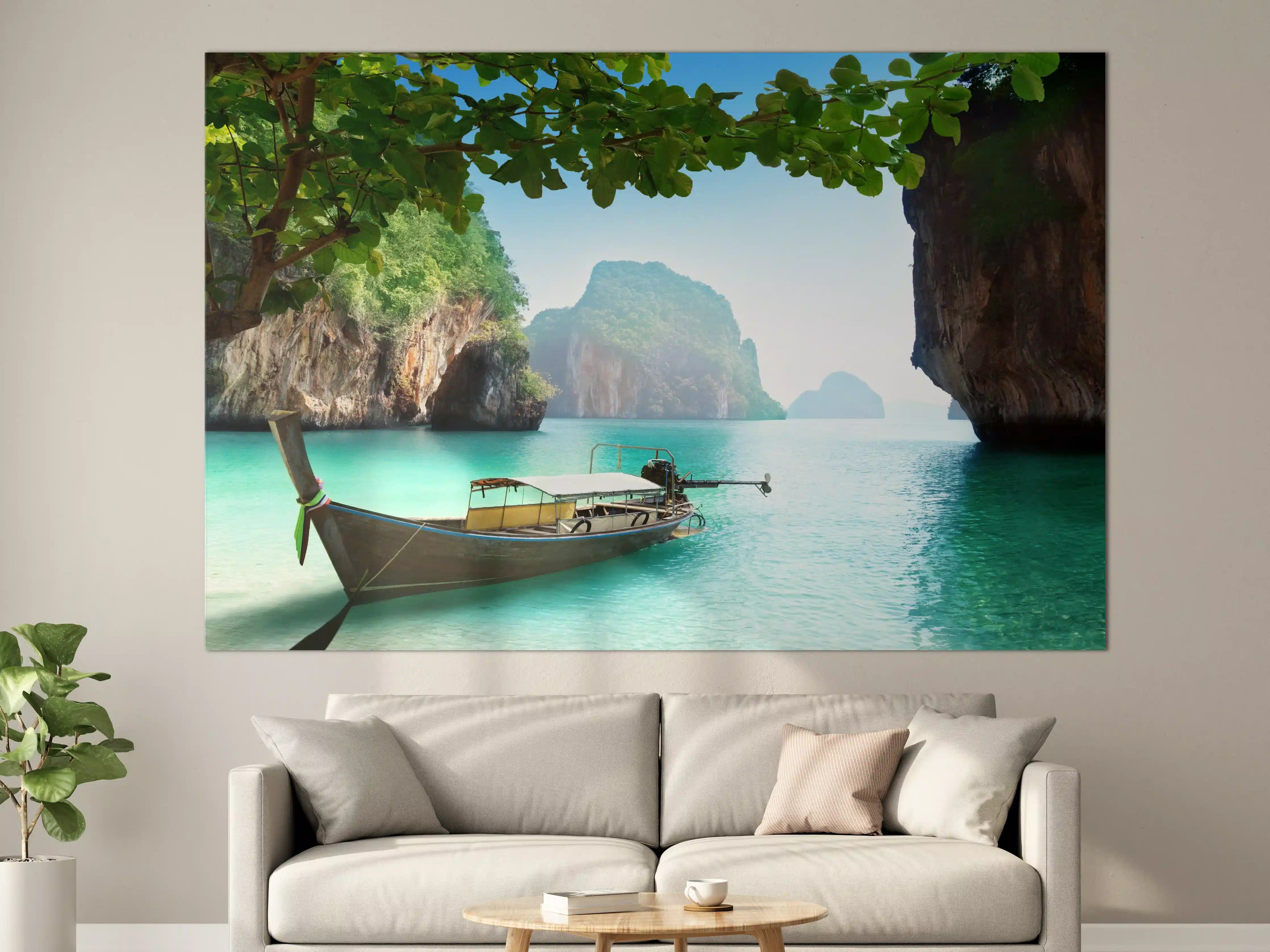 Große Wandbilder - Boot auf kleiner Insel in Thailand