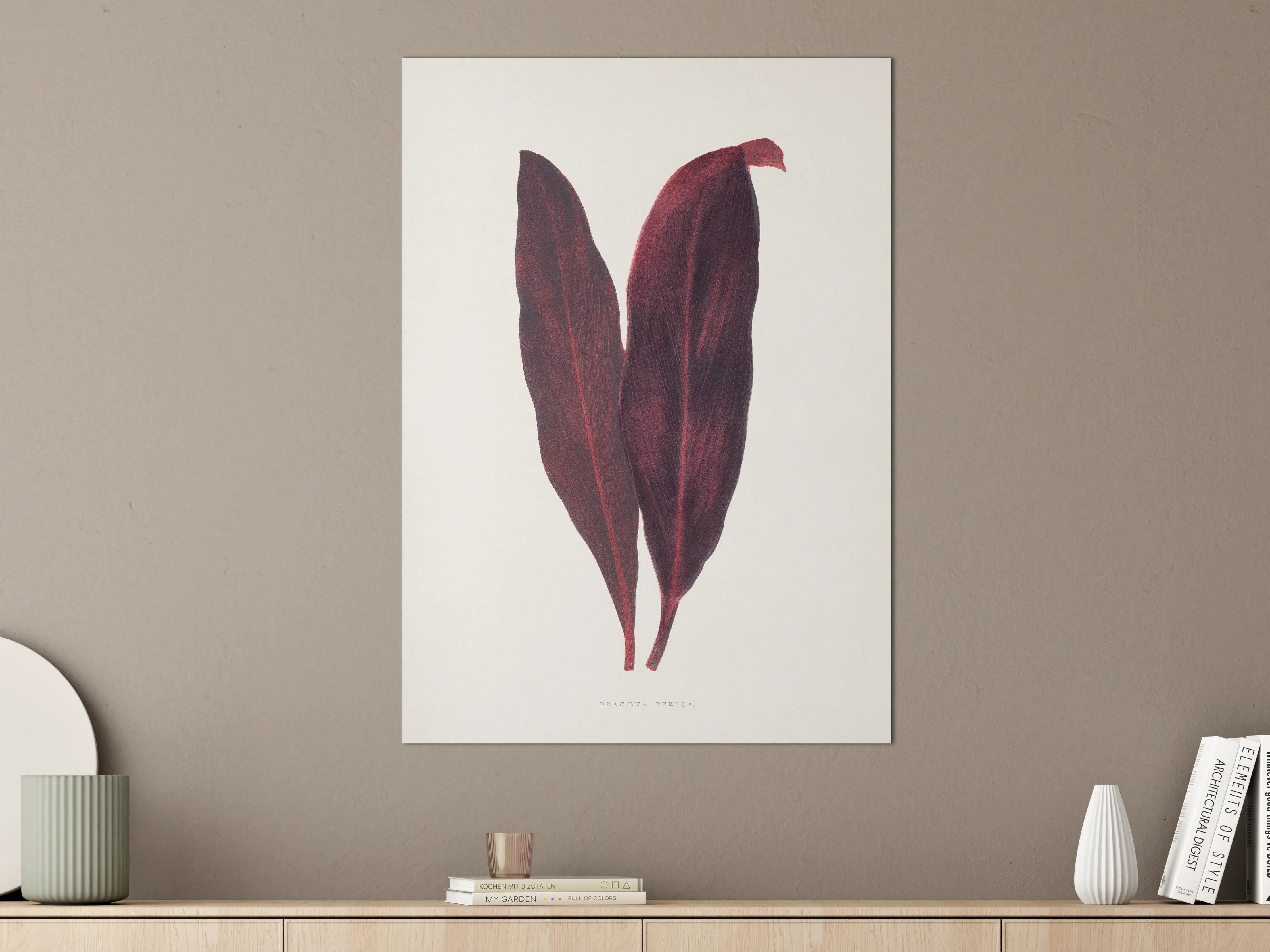 Große Wandbilder - Bordeauxrote Blätter auf hellem Hintergrund