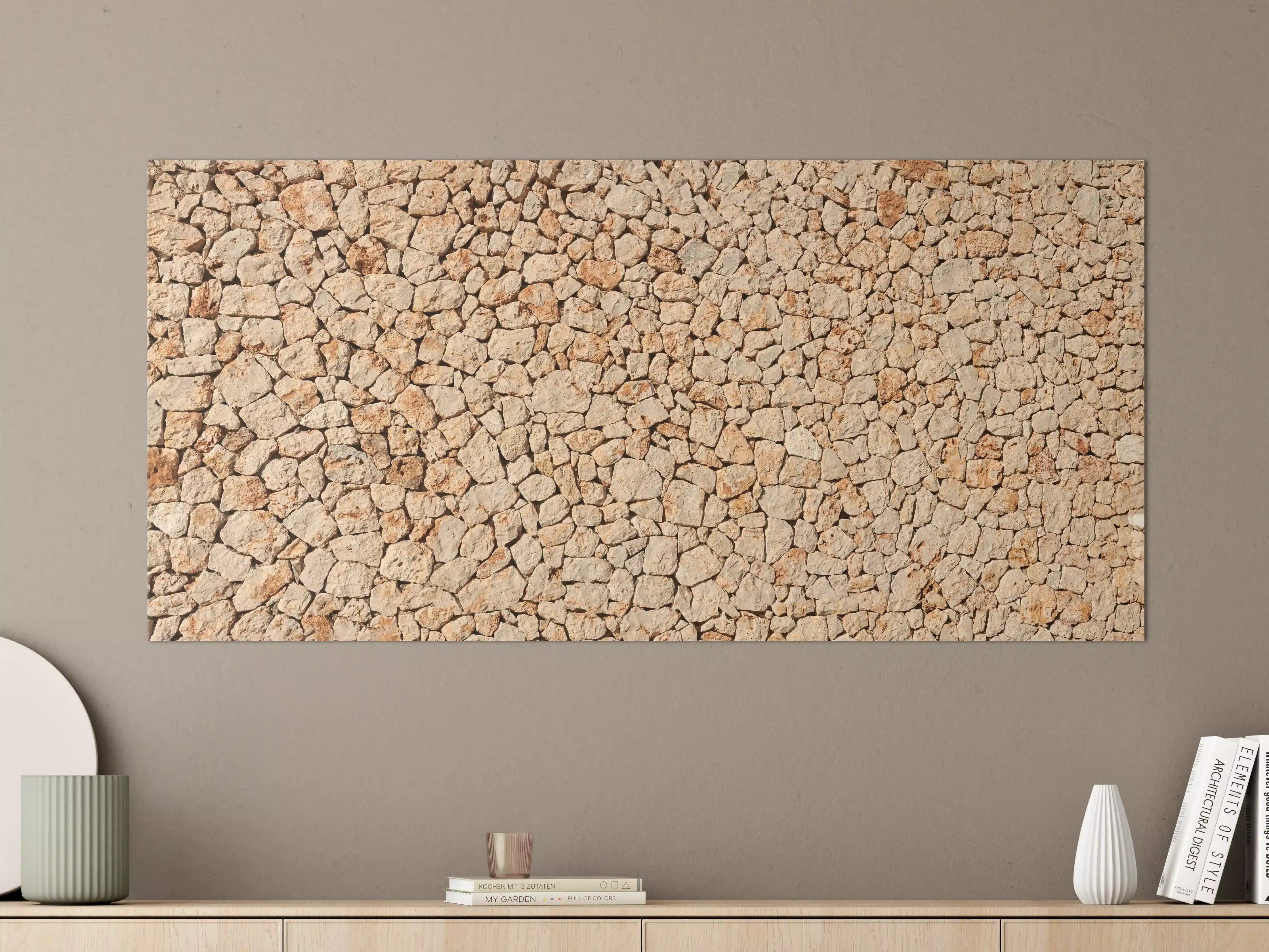 Große Wandbilder - Bräunliche Panorama-Textur Steinmauer