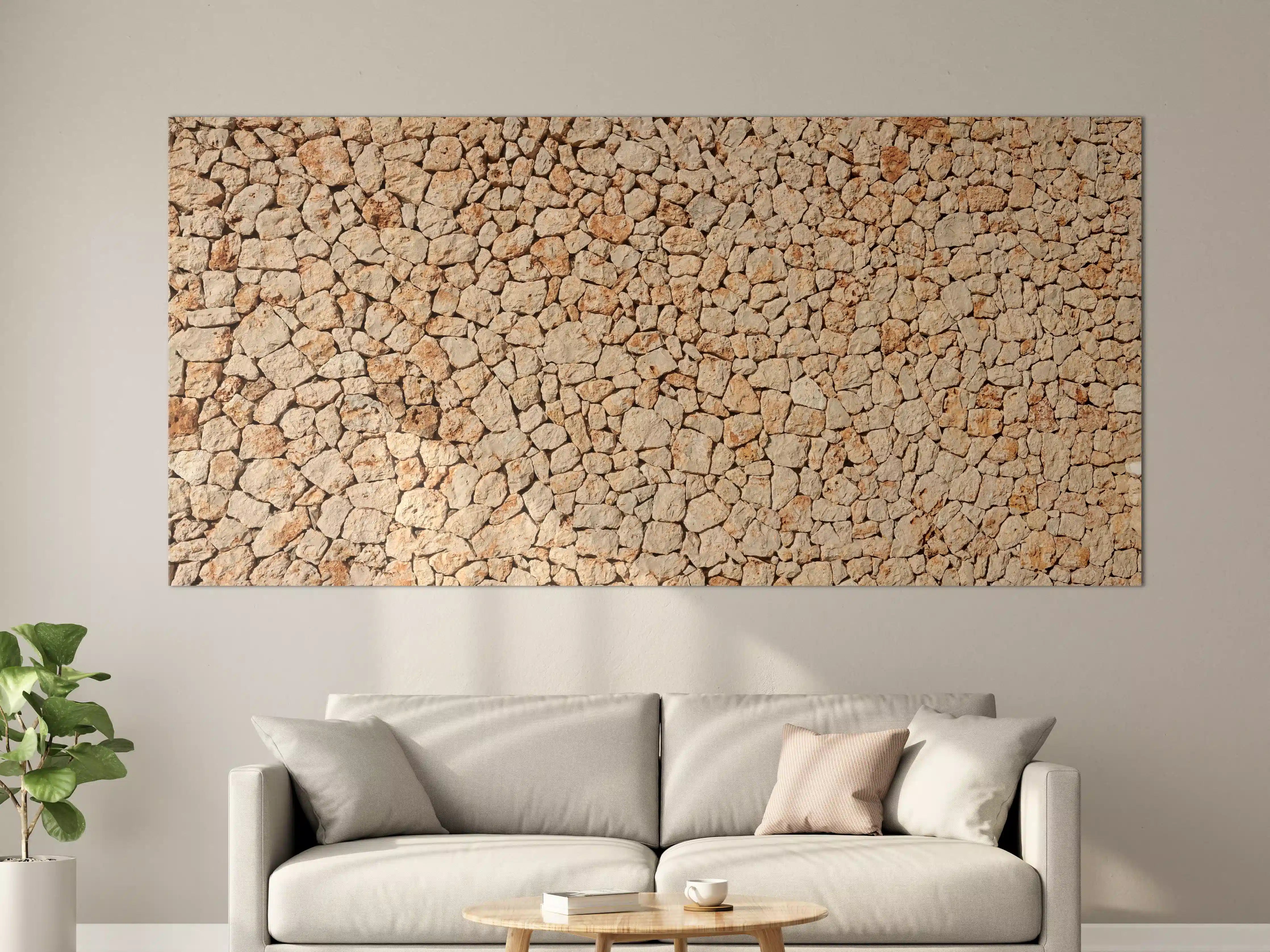 Große Wandbilder - Bräunliche Panorama-Textur Steinmauer