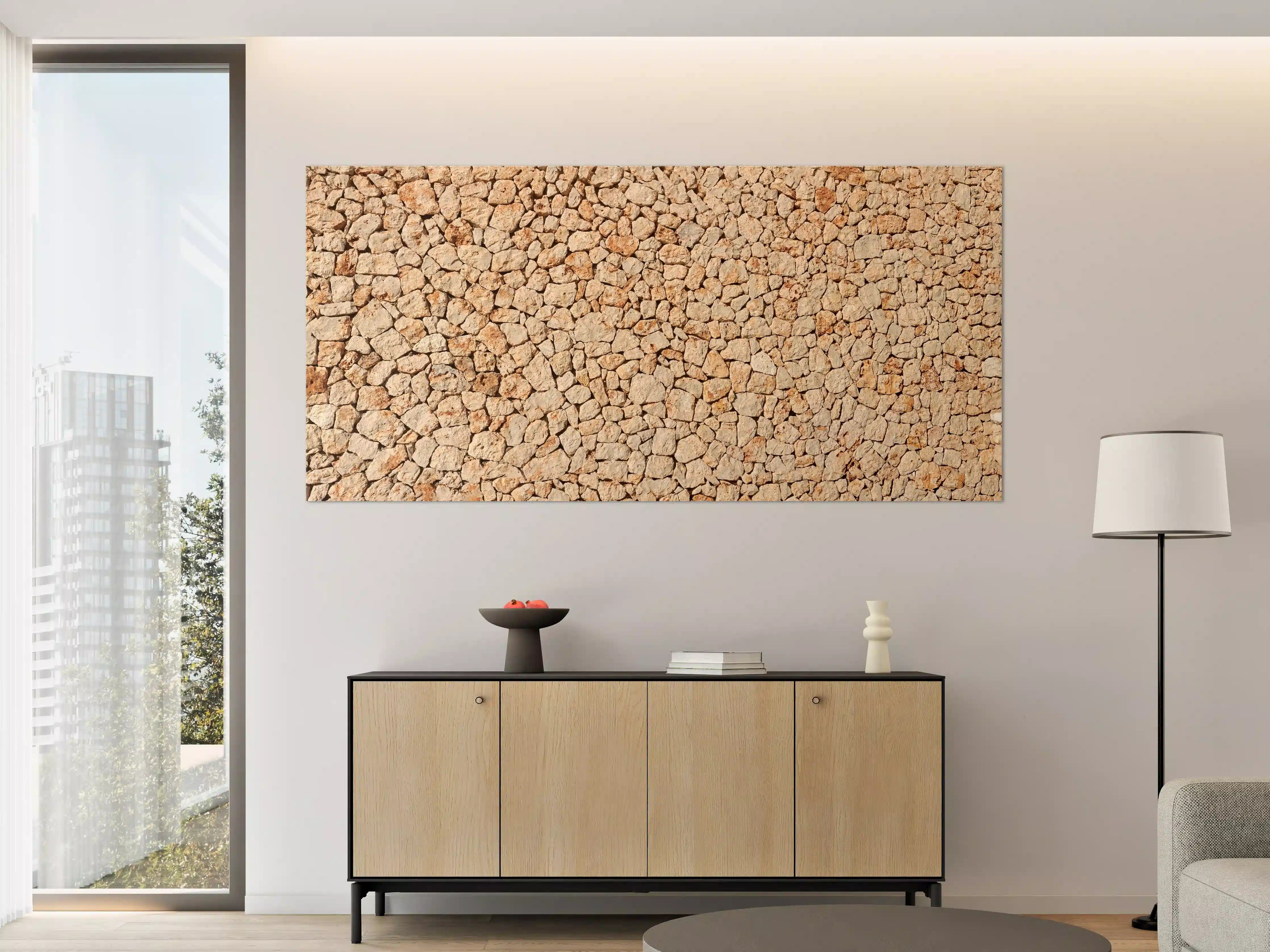 Große Wandbilder - Bräunliche Panorama-Textur Steinmauer