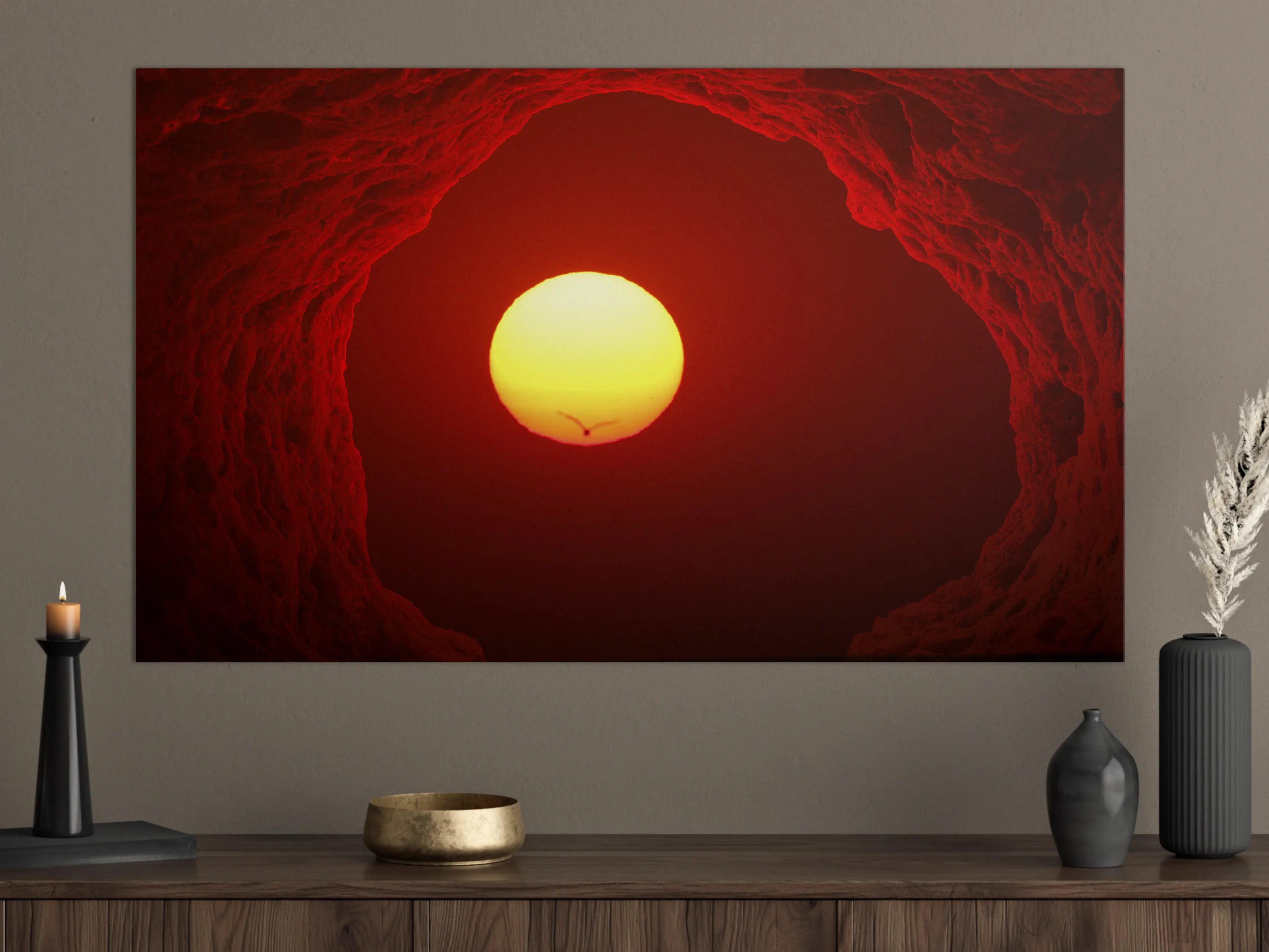 Große Wandbilder - Brennende Sonne im roten Himmel
