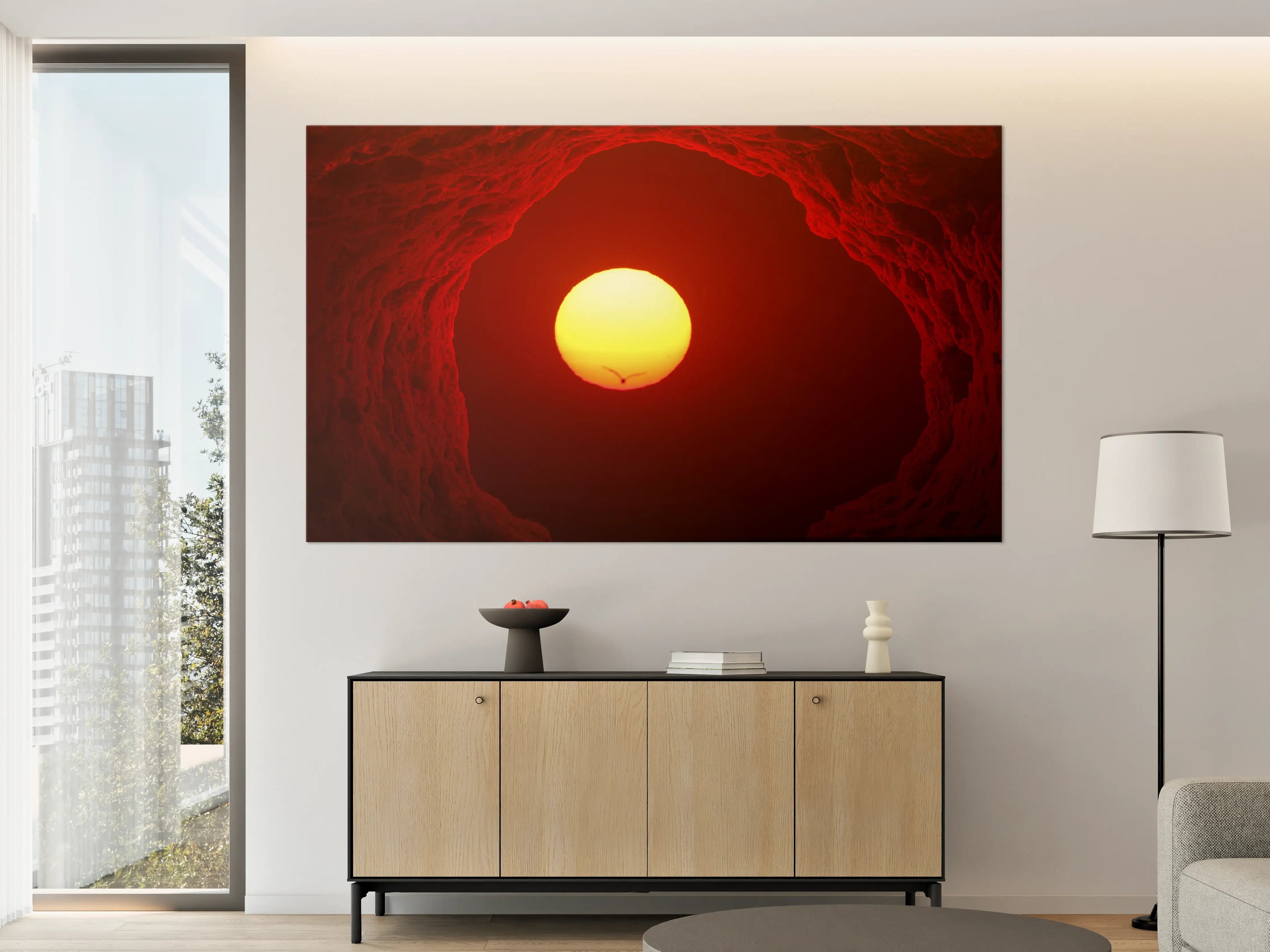 Große Wandbilder - Brennende Sonne im roten Himmel
