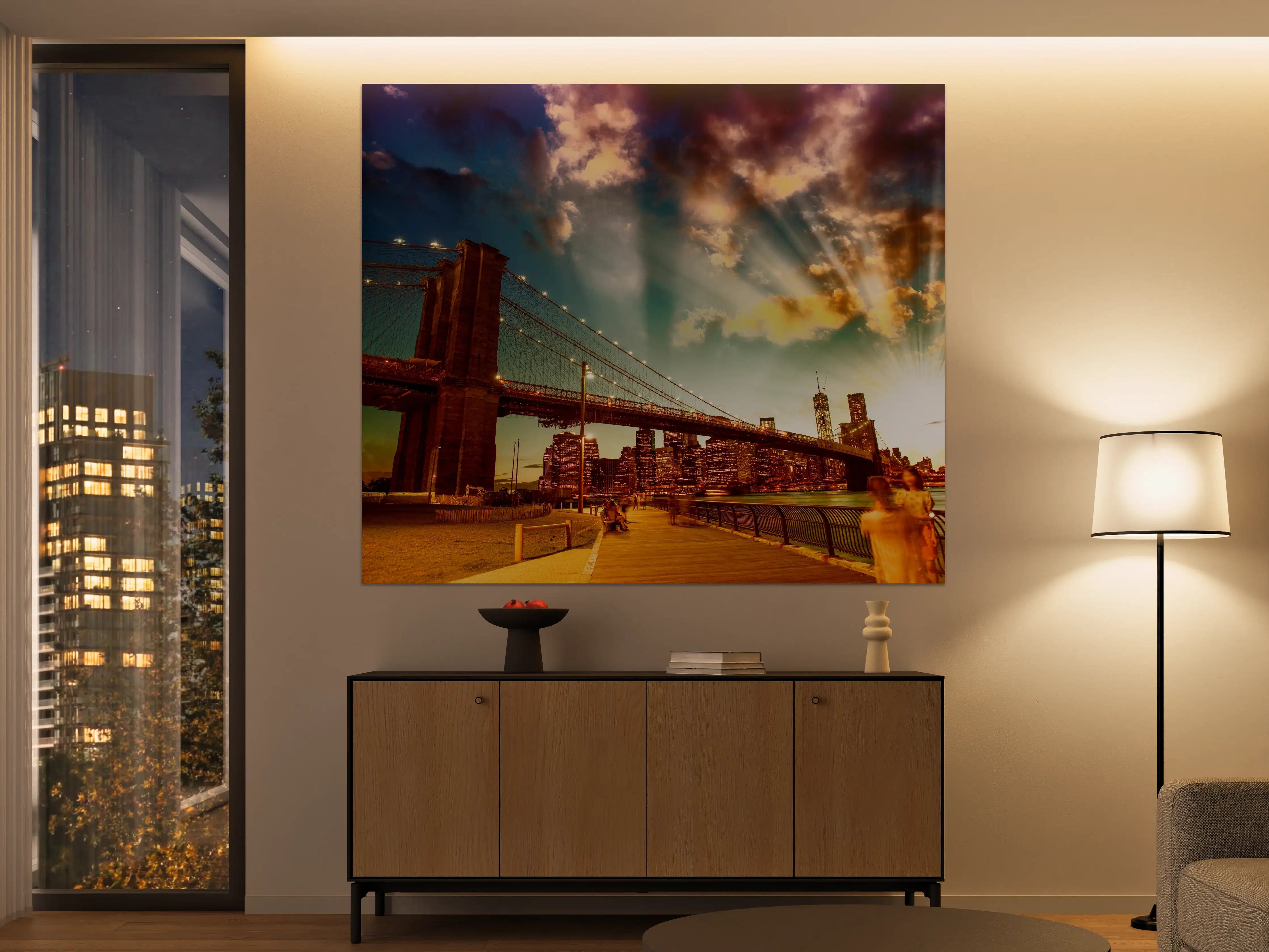 Große Wandbilder - Brooklyn Bridge Park bei Sonnenuntergang