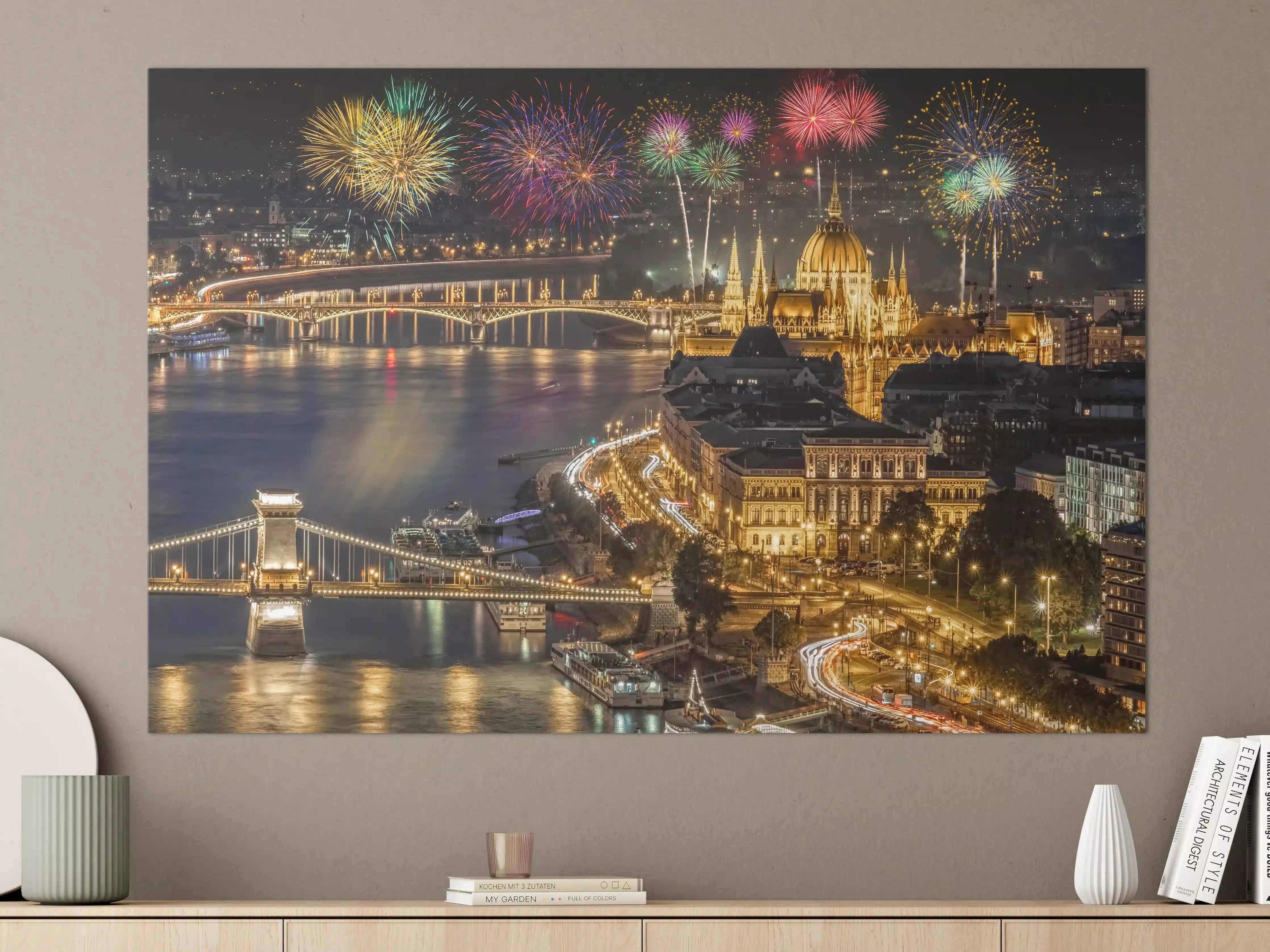 Große Wandbilder - Budapest Feuerwerk Nacht Panorama