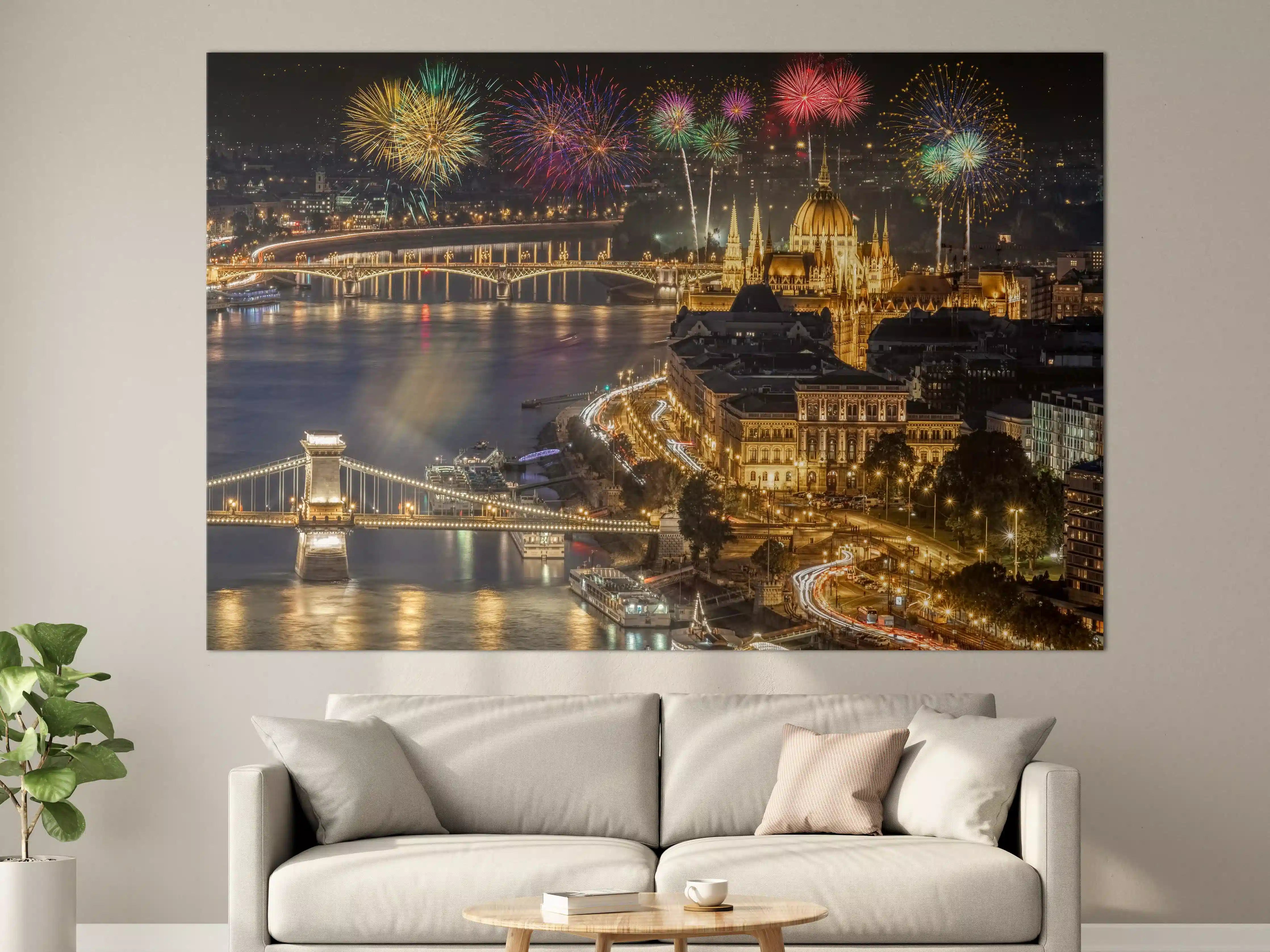 Große Wandbilder - Budapest Feuerwerk Nacht Panorama