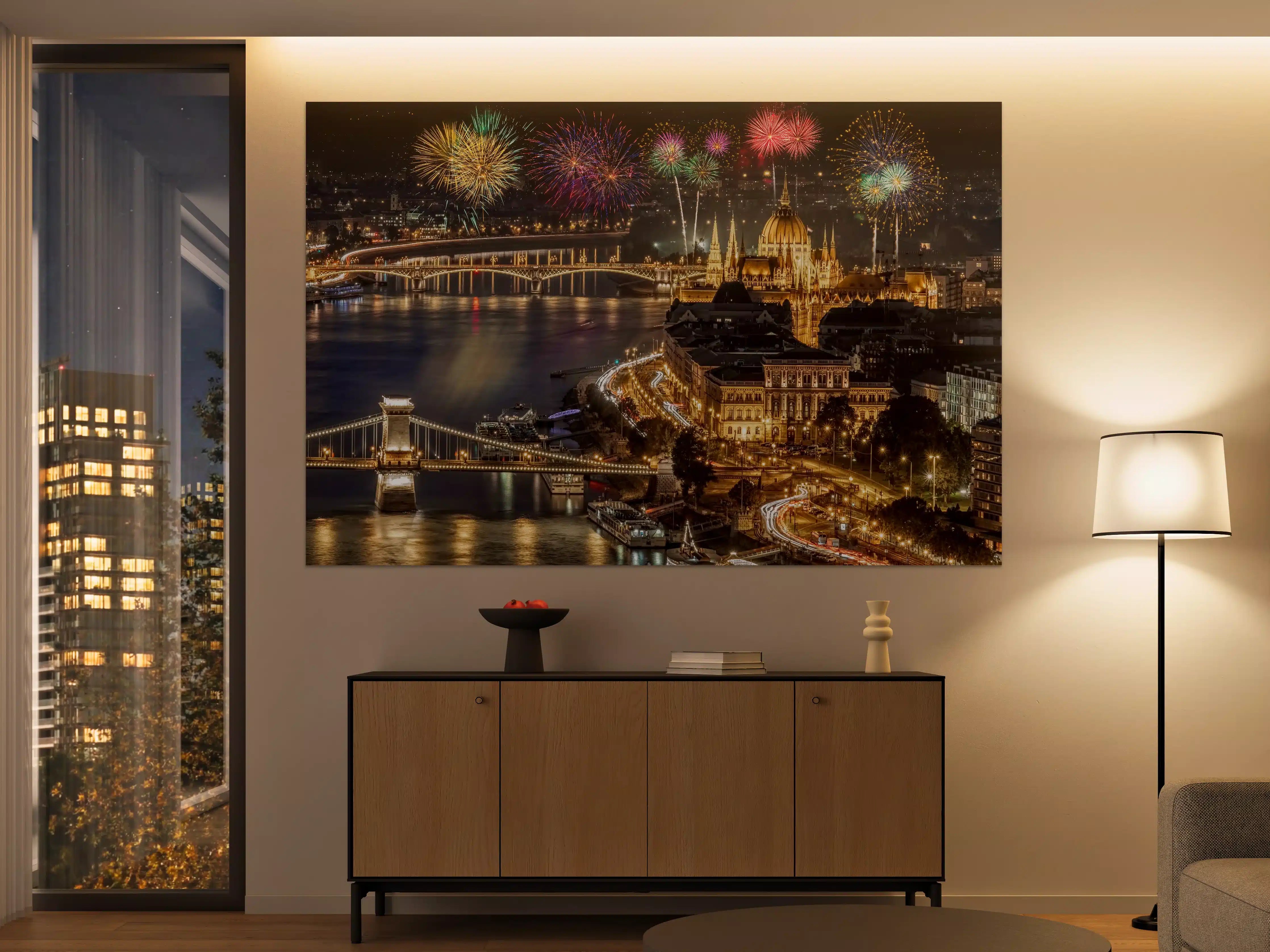 Große Wandbilder - Budapest Feuerwerk Nacht Panorama