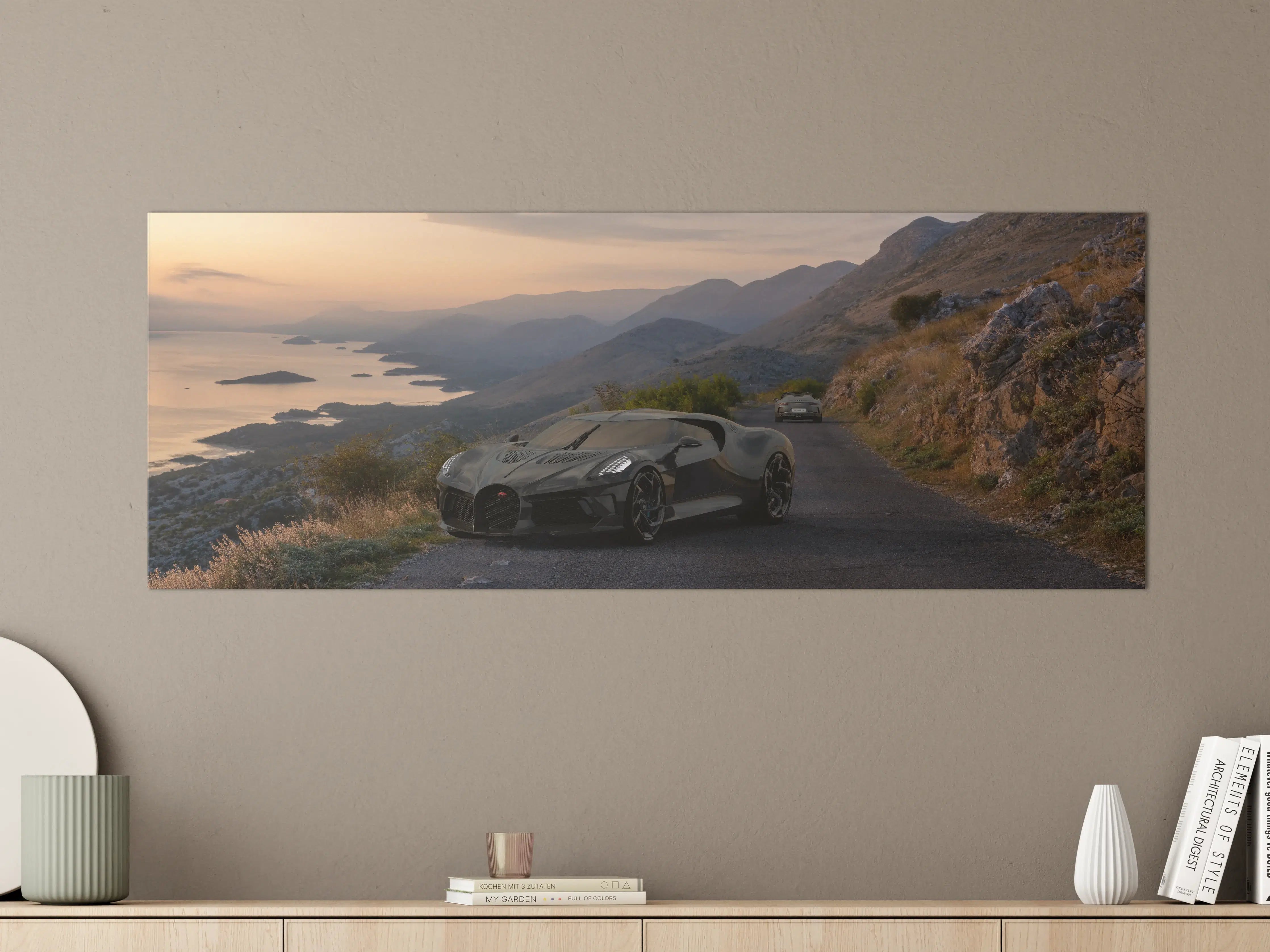 Große Wandbilder - Bugatti La Voiture Noire auf einer Straße am Meer