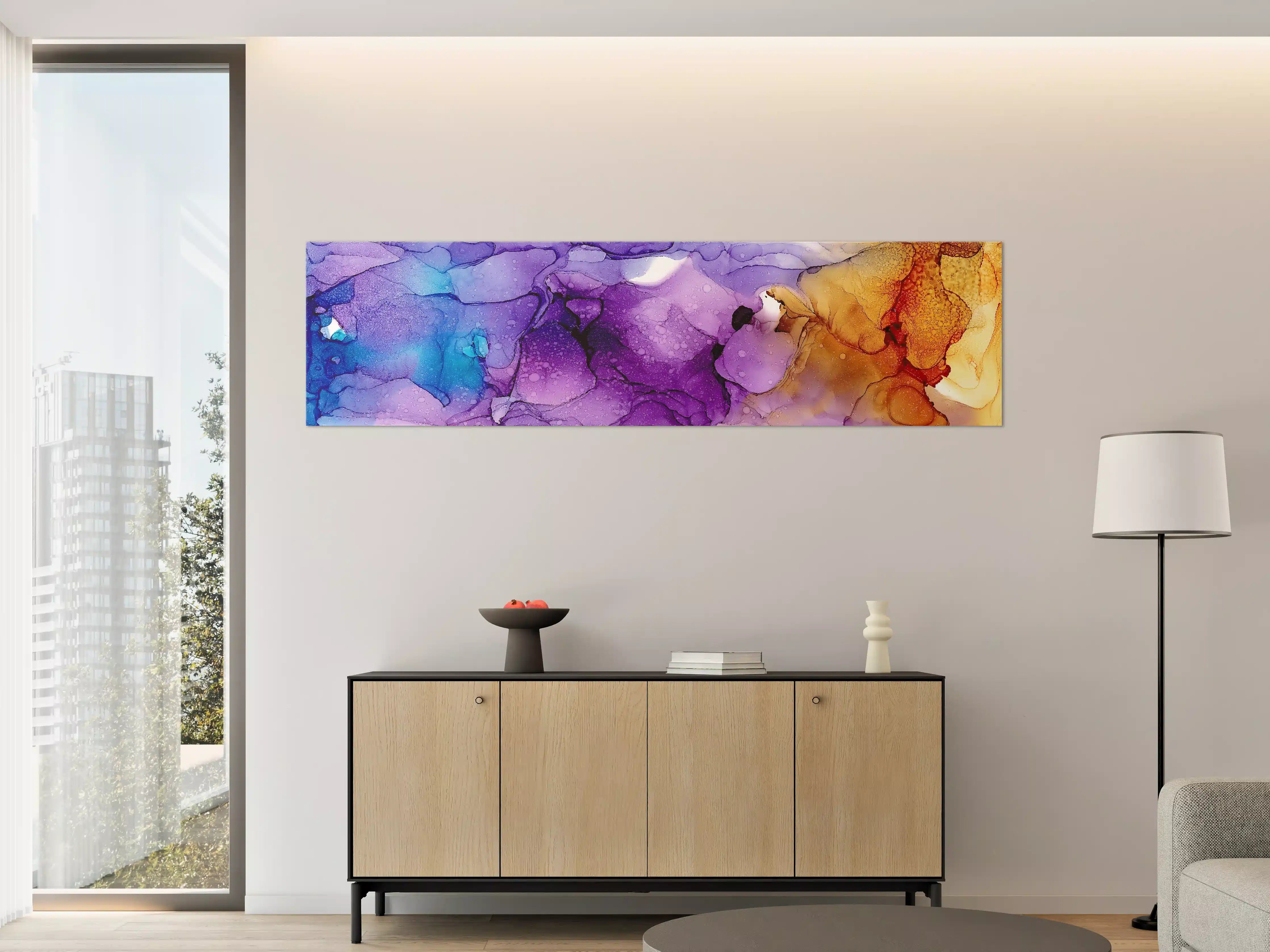 Große Wandbilder - Bunte Aquarell-Ästhetik in Violett, Blau und Gold