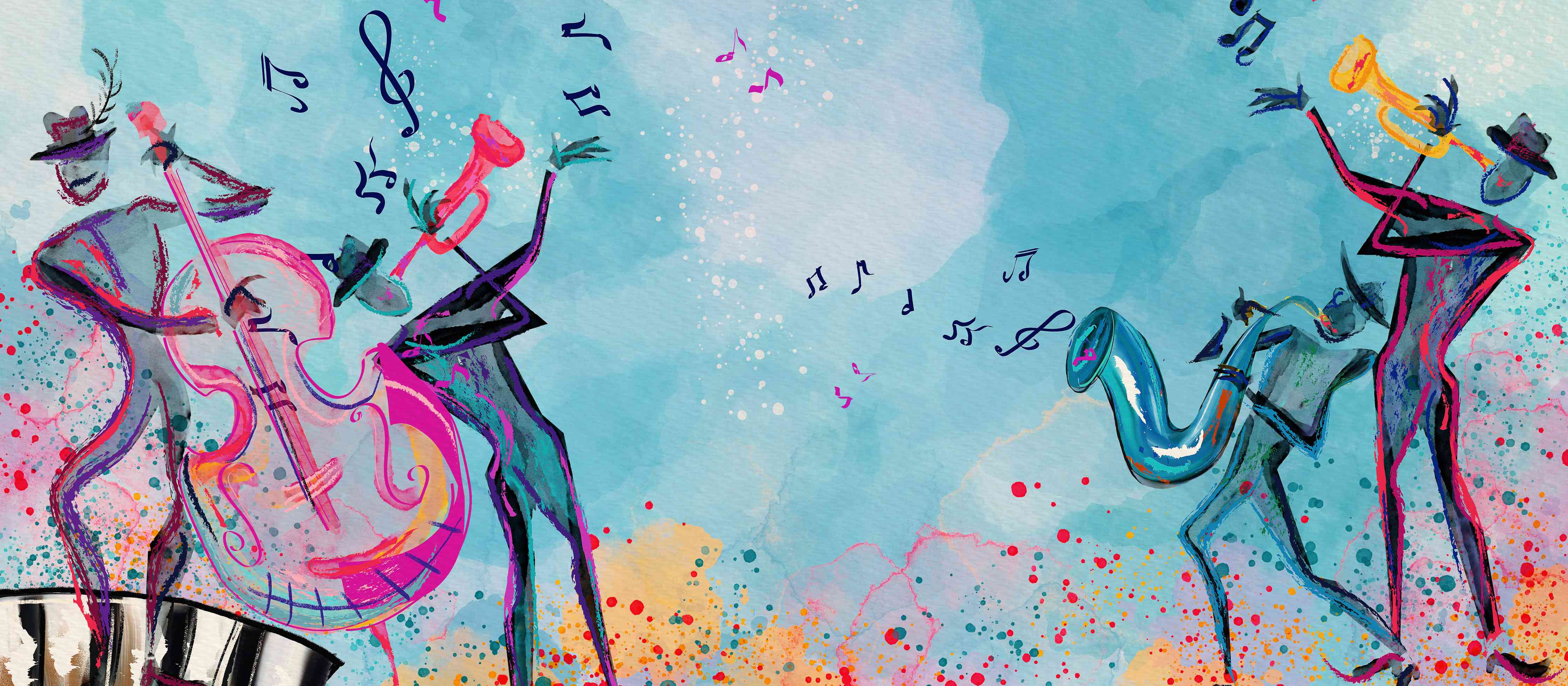 Große Wandbilder-Bunte Aquarell Musikszene