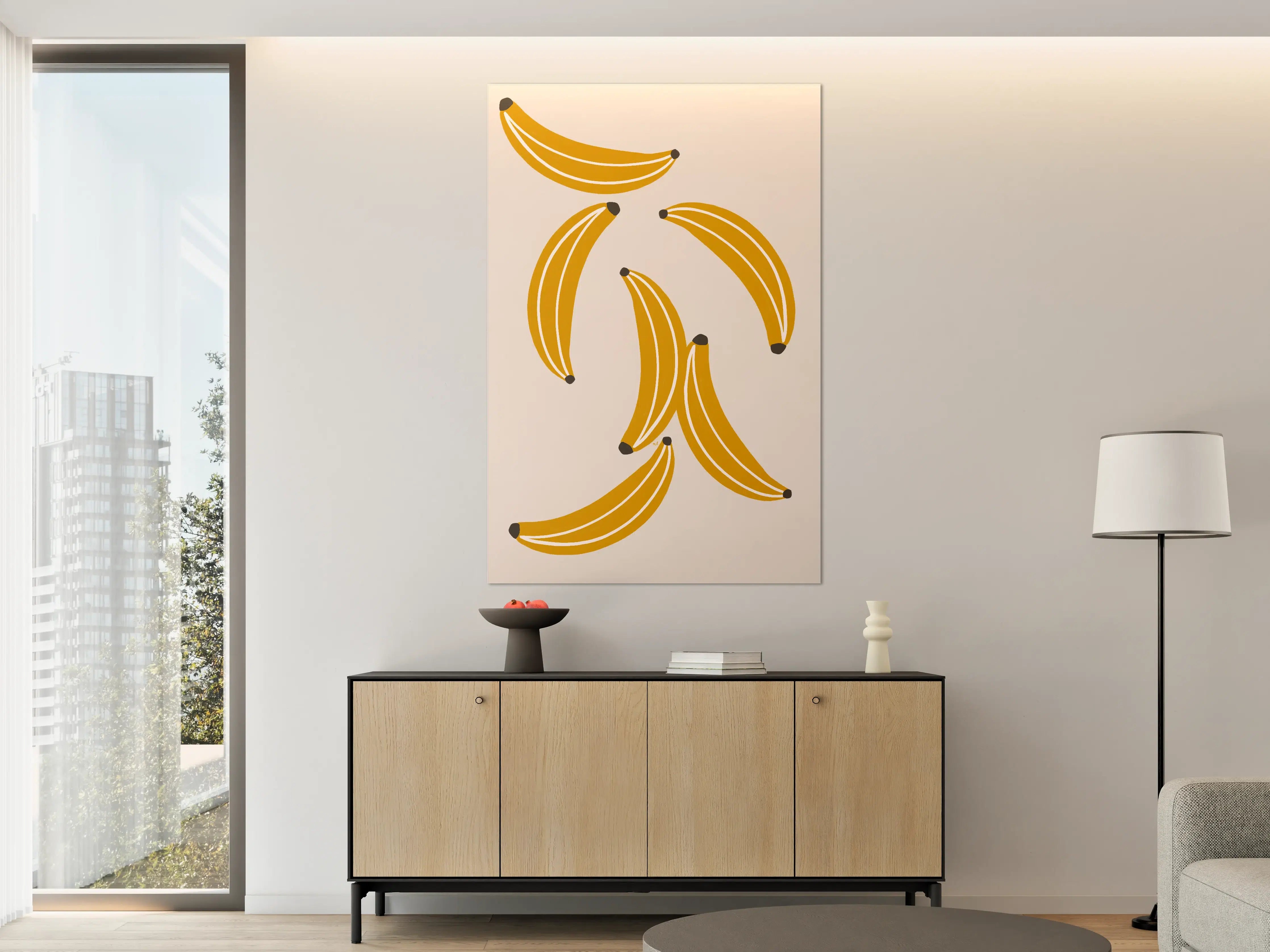 Große Wandbilder - Bunte Bananen auf hellem Hintergrund