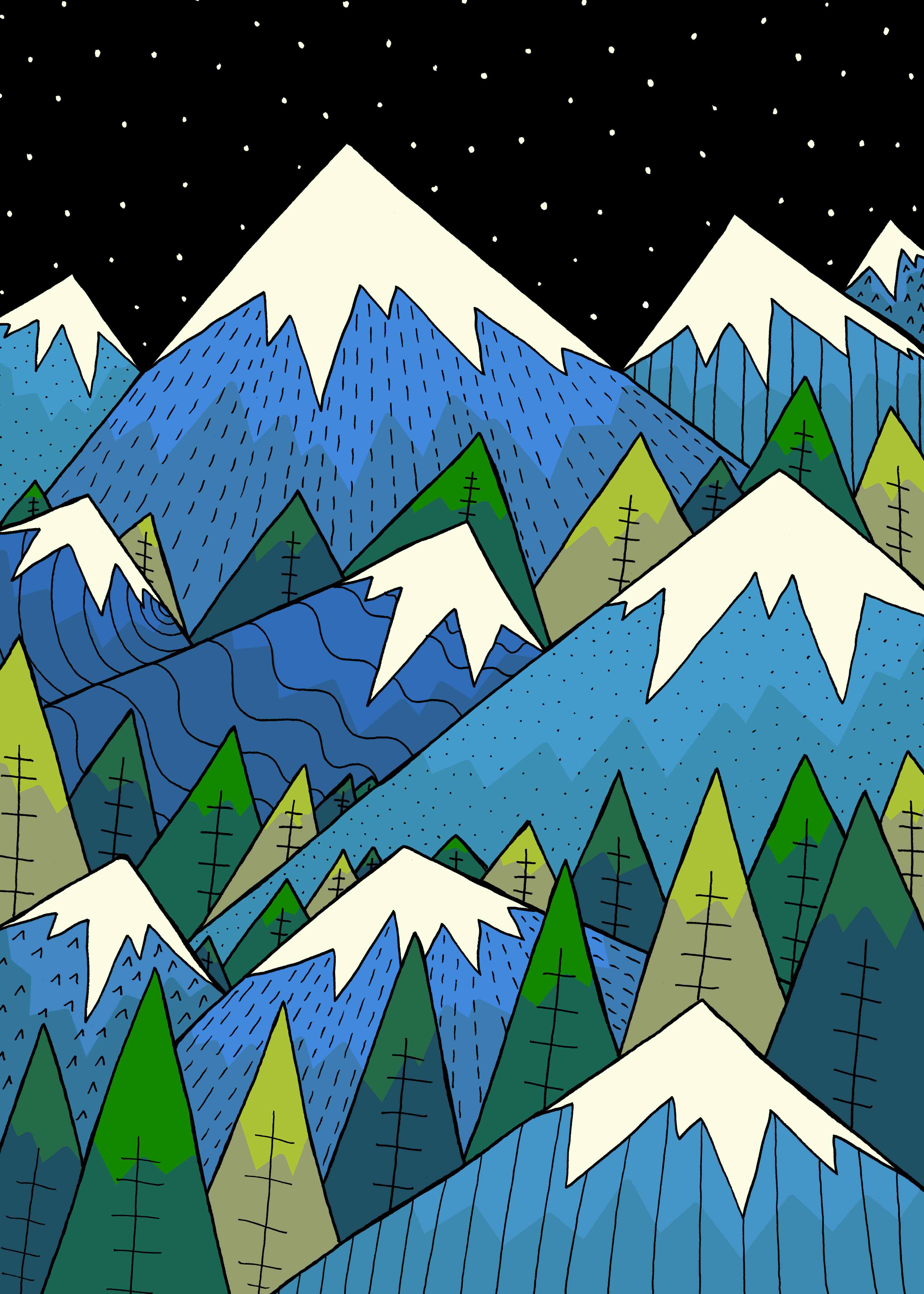 Große Wandbilder-Bunte Berglandschaft mit Schneegipfeln