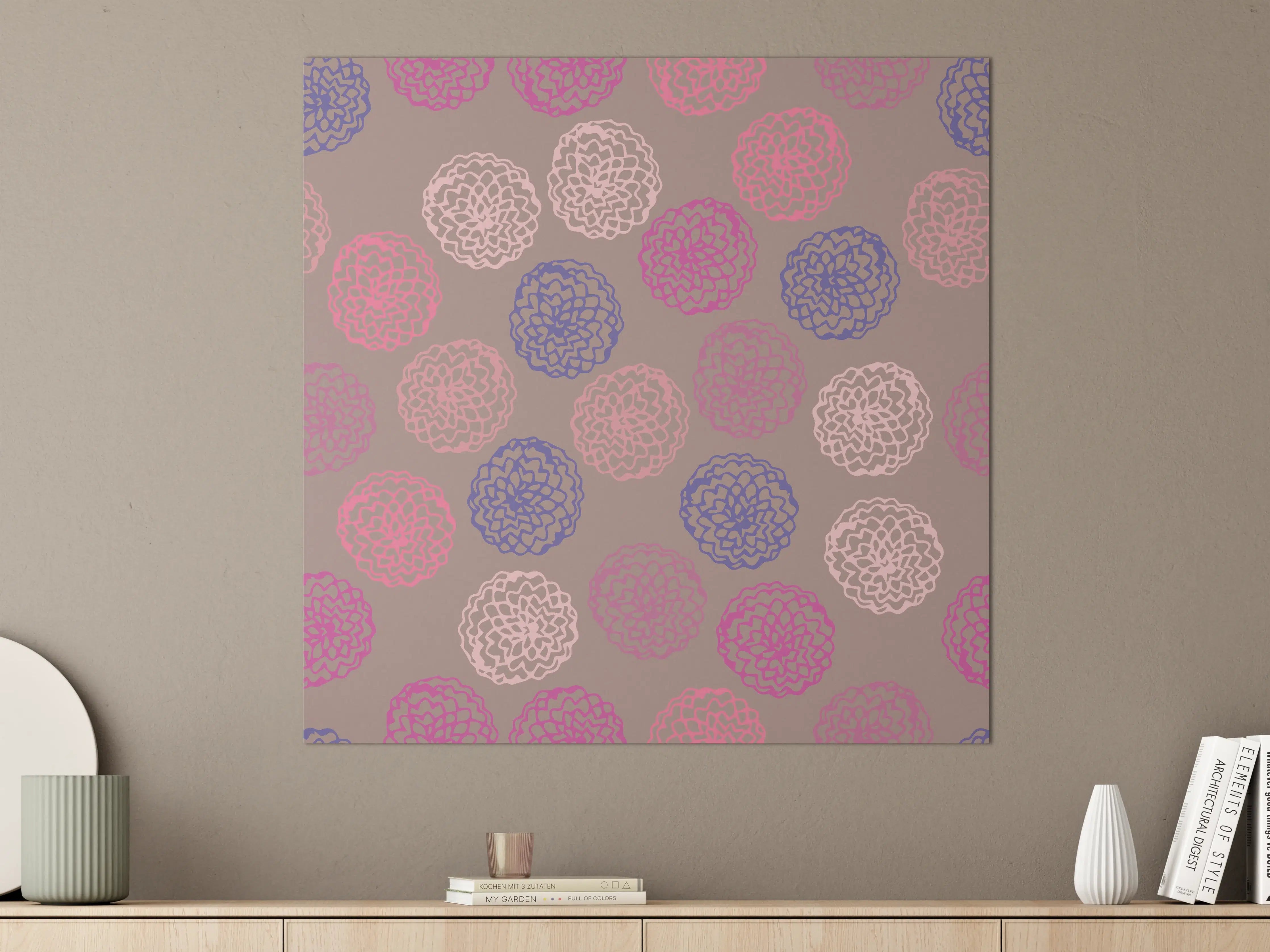 Große Wandbilder - Bunte Blümchenmuster in Pastell auf Grau