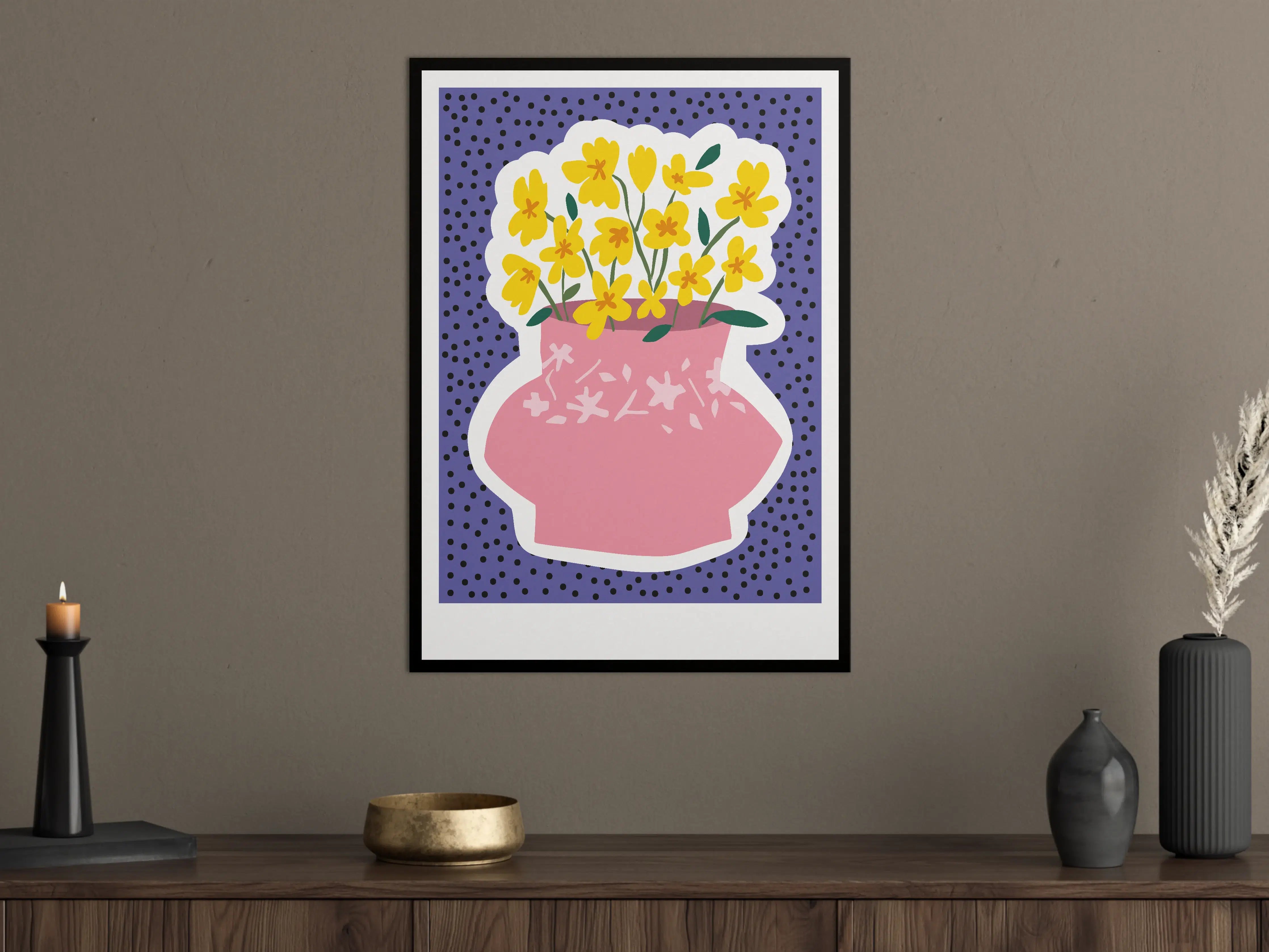 Große Wandbilder - Bunte Blumen in rosener Vase
