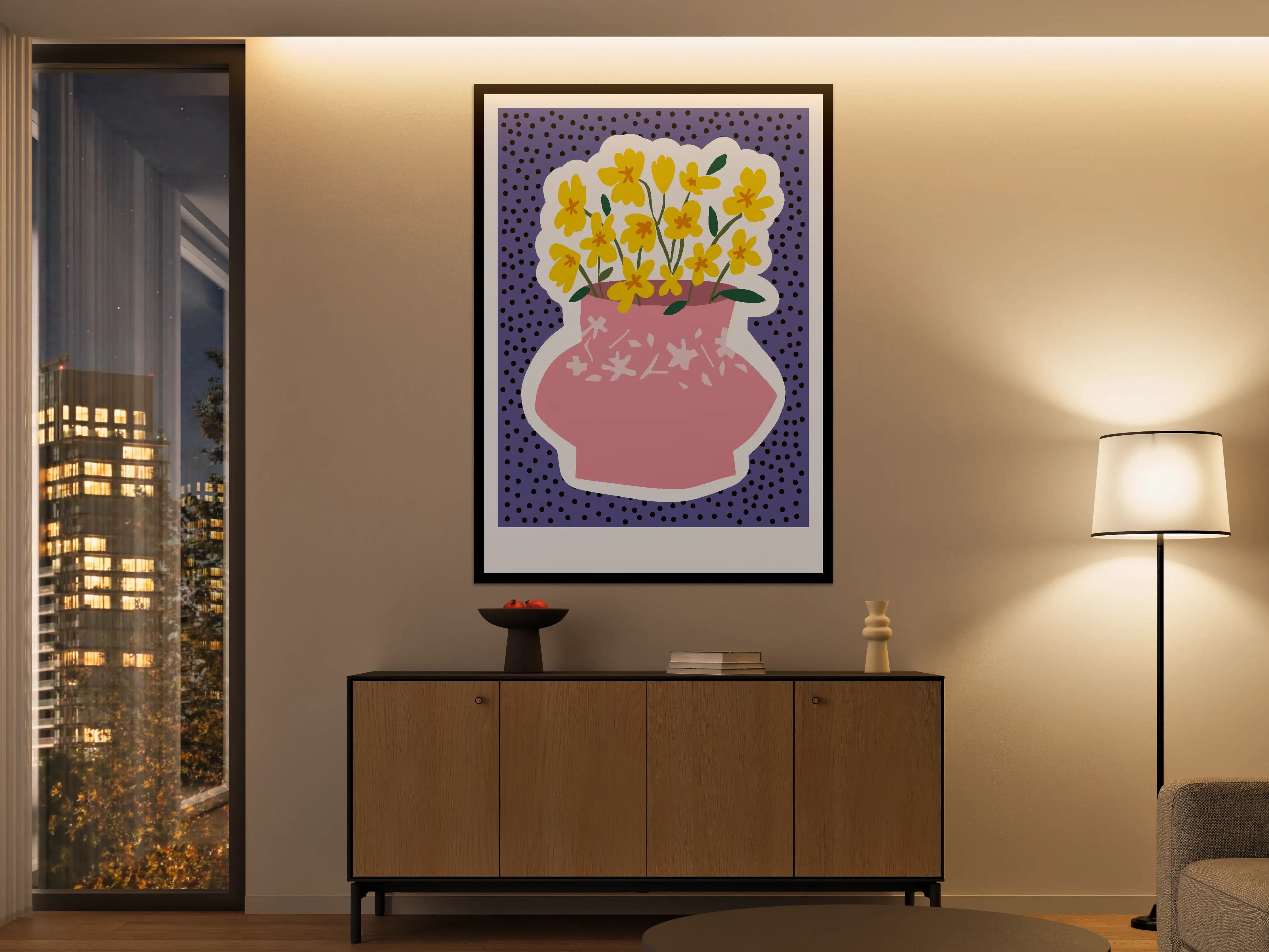 Große Wandbilder - Bunte Blumen in rosener Vase