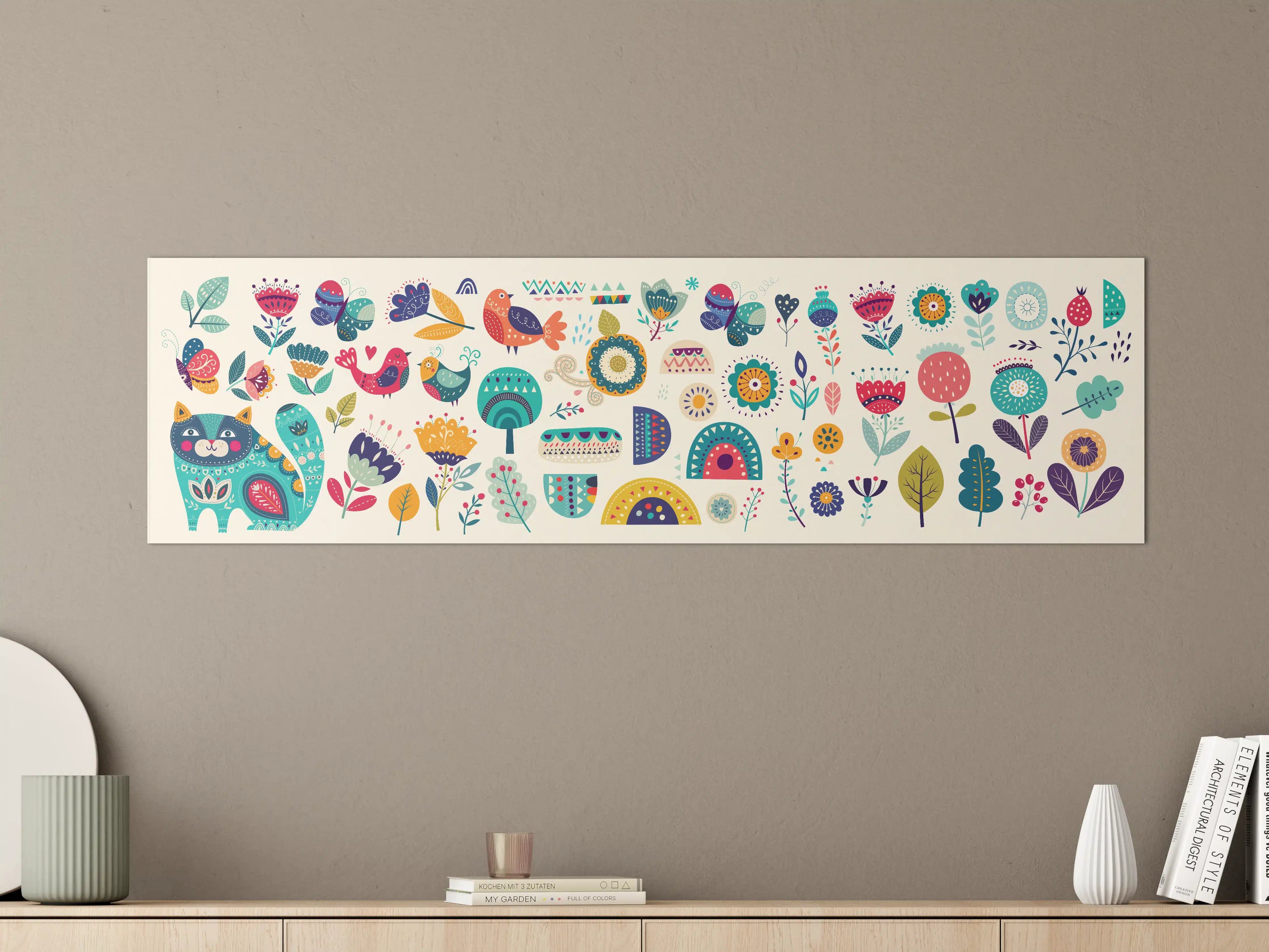 Große Wandbilder - Bunte Blumen und Vögel im Frühlingsdesign