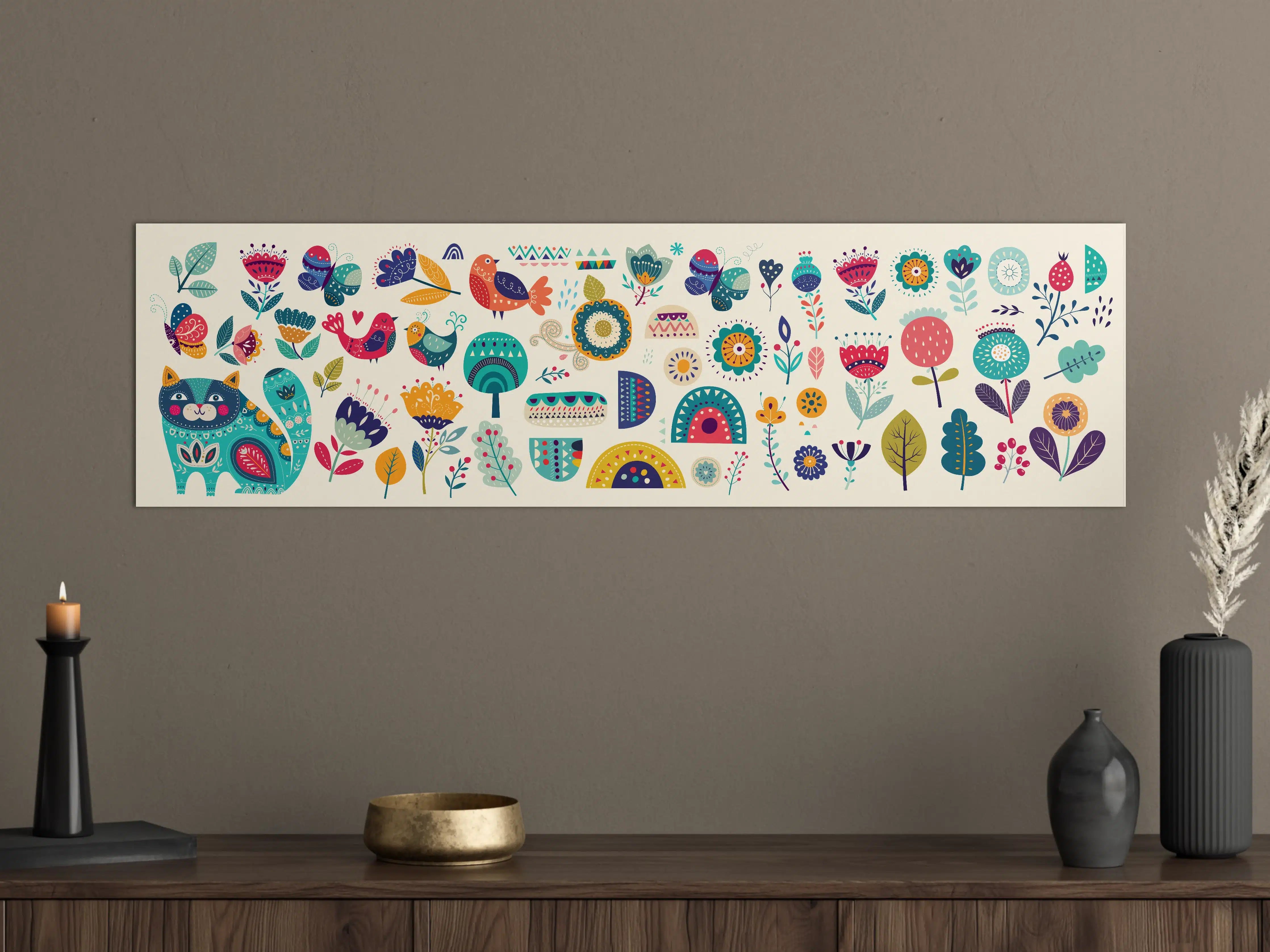 Große Wandbilder - Bunte Blumen und Vögel im Frühlingsdesign