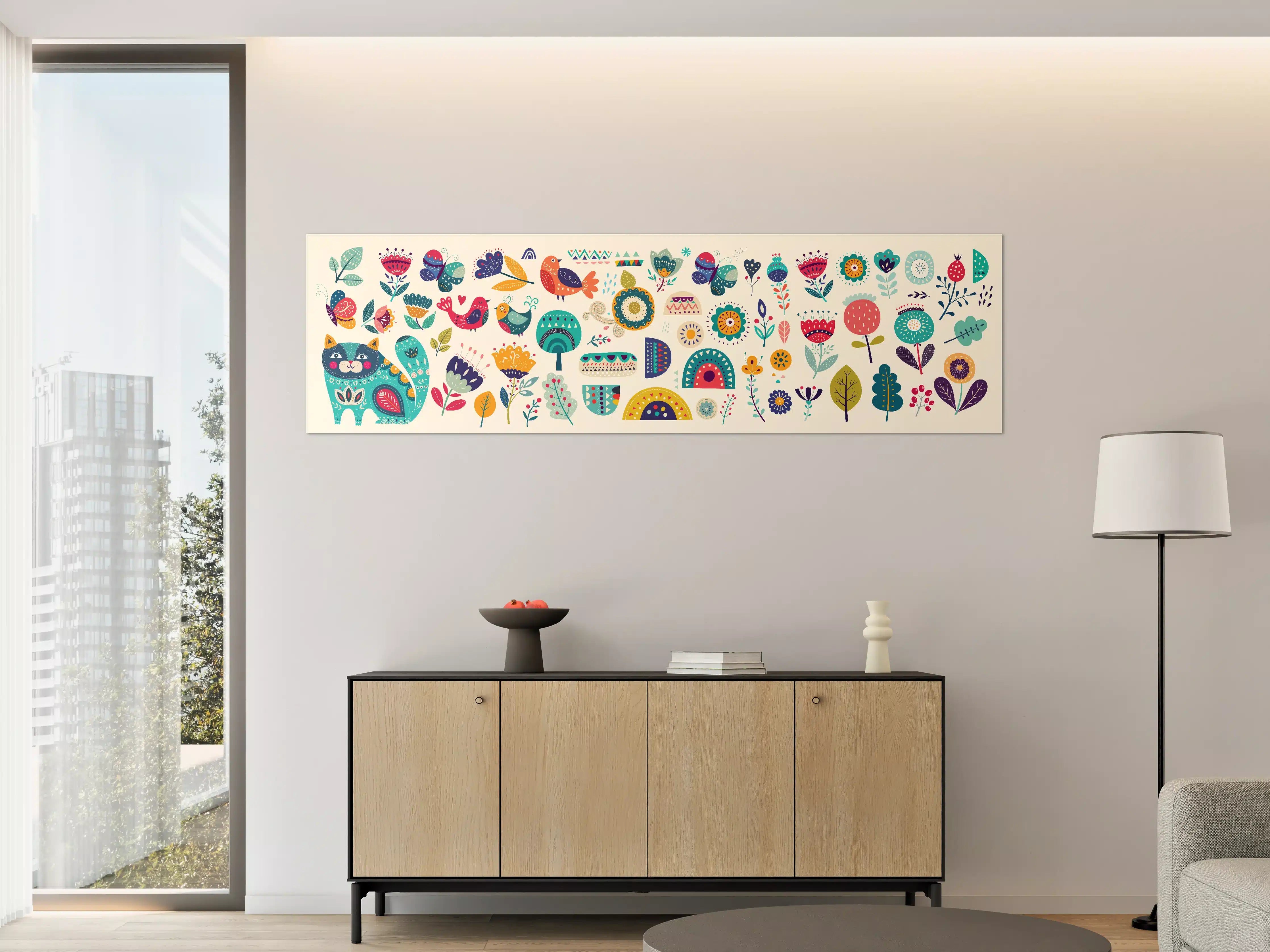 Große Wandbilder - Bunte Blumen und Vögel im Frühlingsdesign