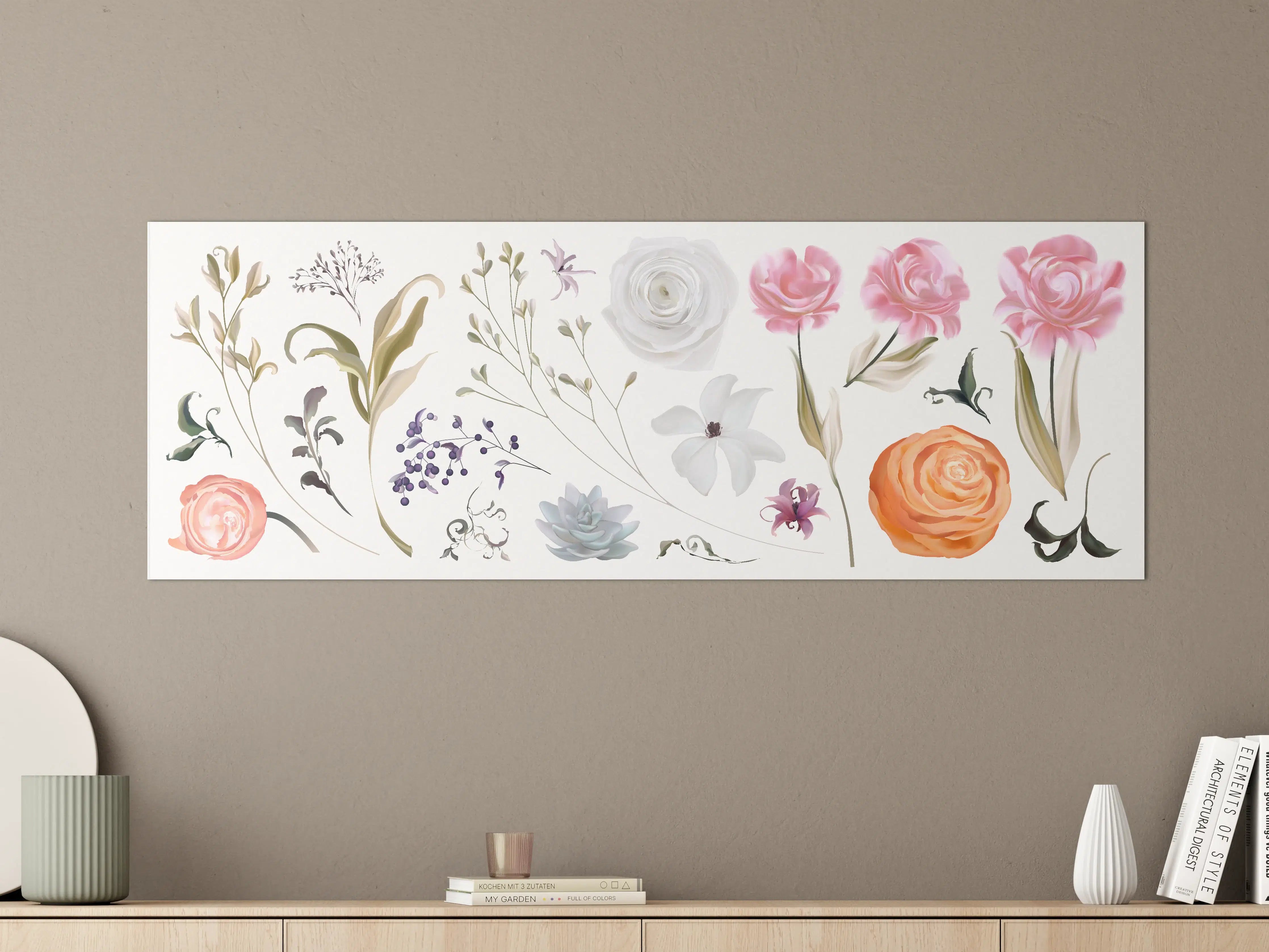 Große Wandbilder - Bunte Blumenillustrationen Set