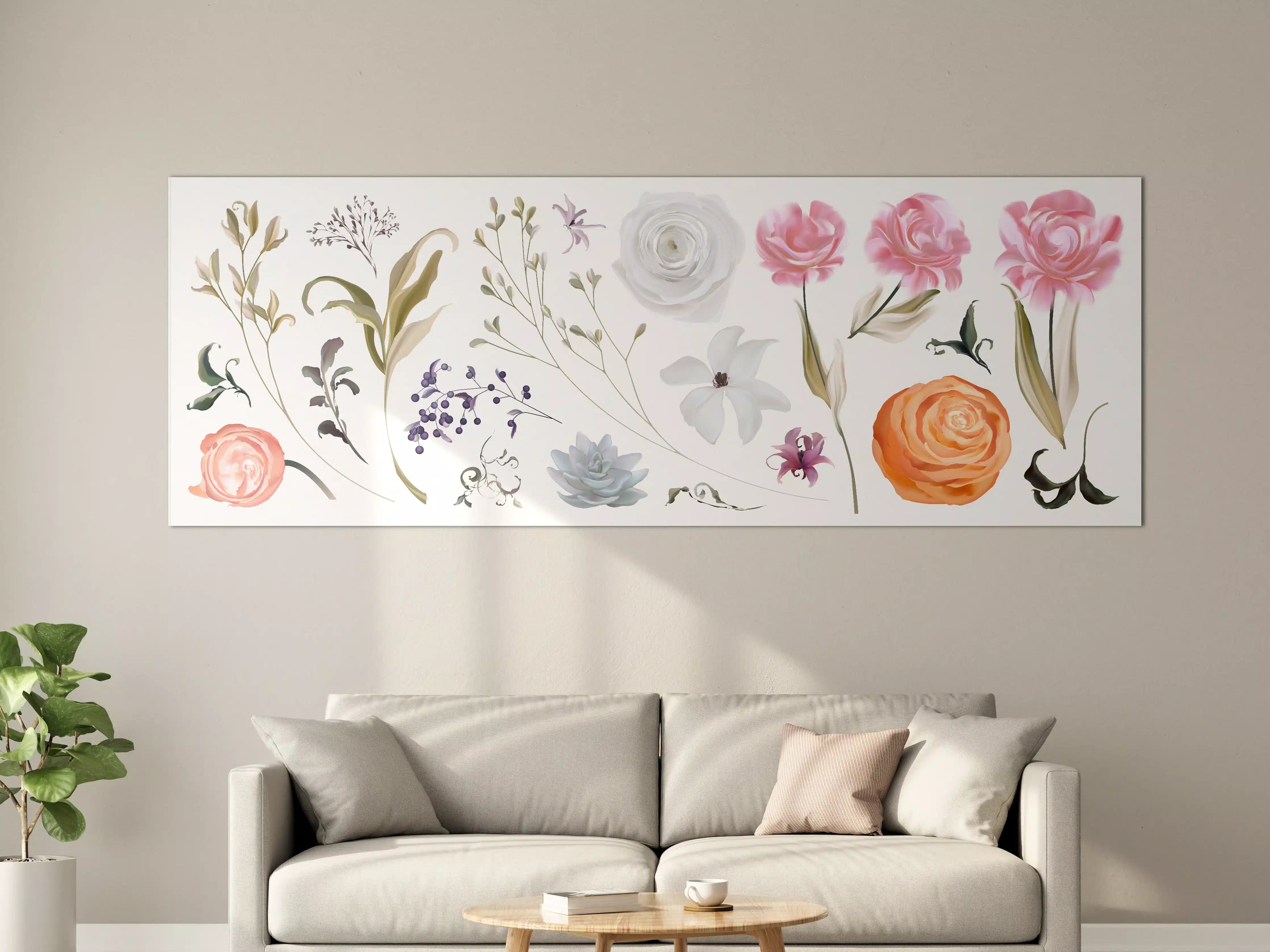 Große Wandbilder - Bunte Blumenillustrationen Set