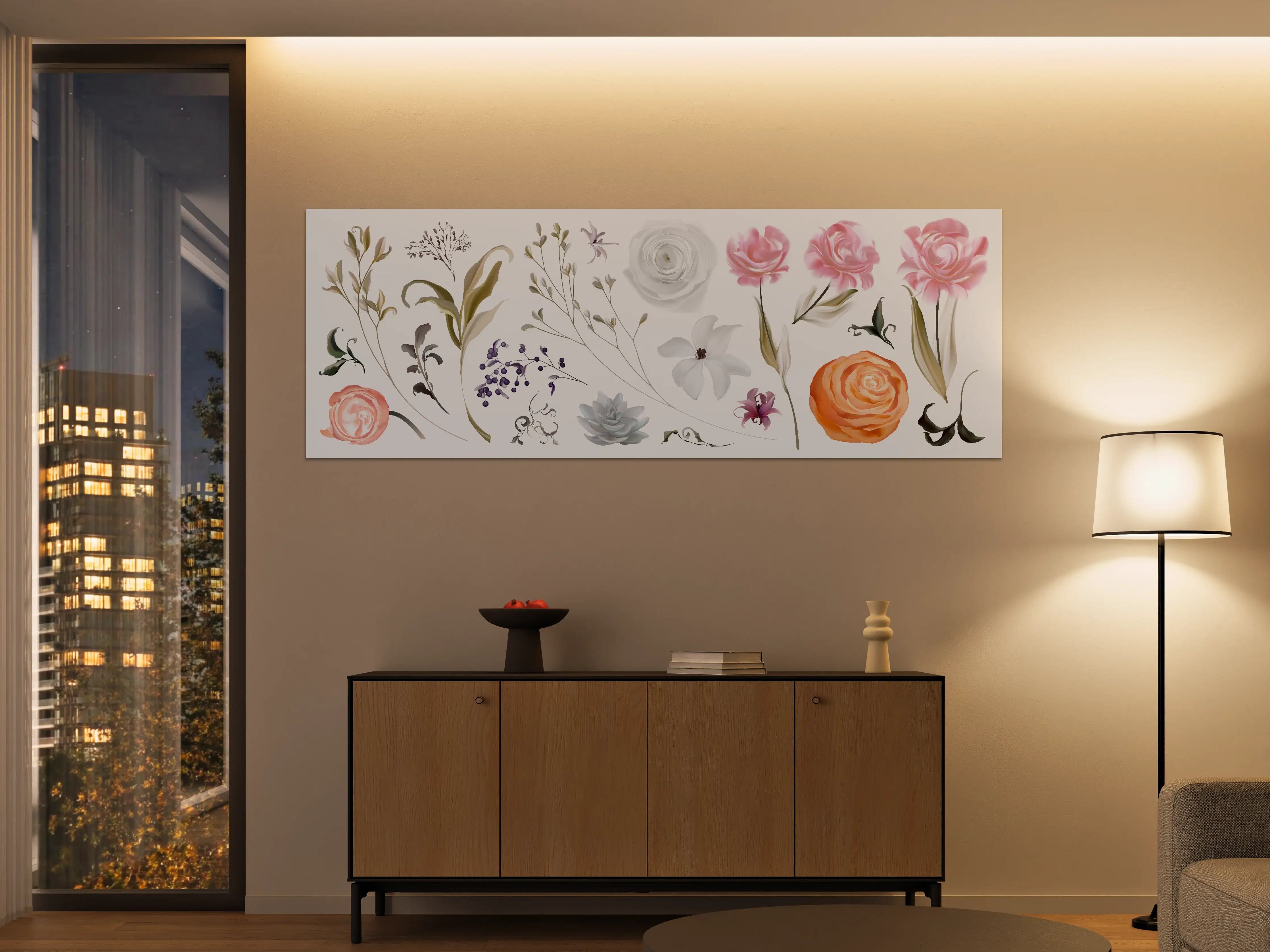 Große Wandbilder - Bunte Blumenillustrationen Set