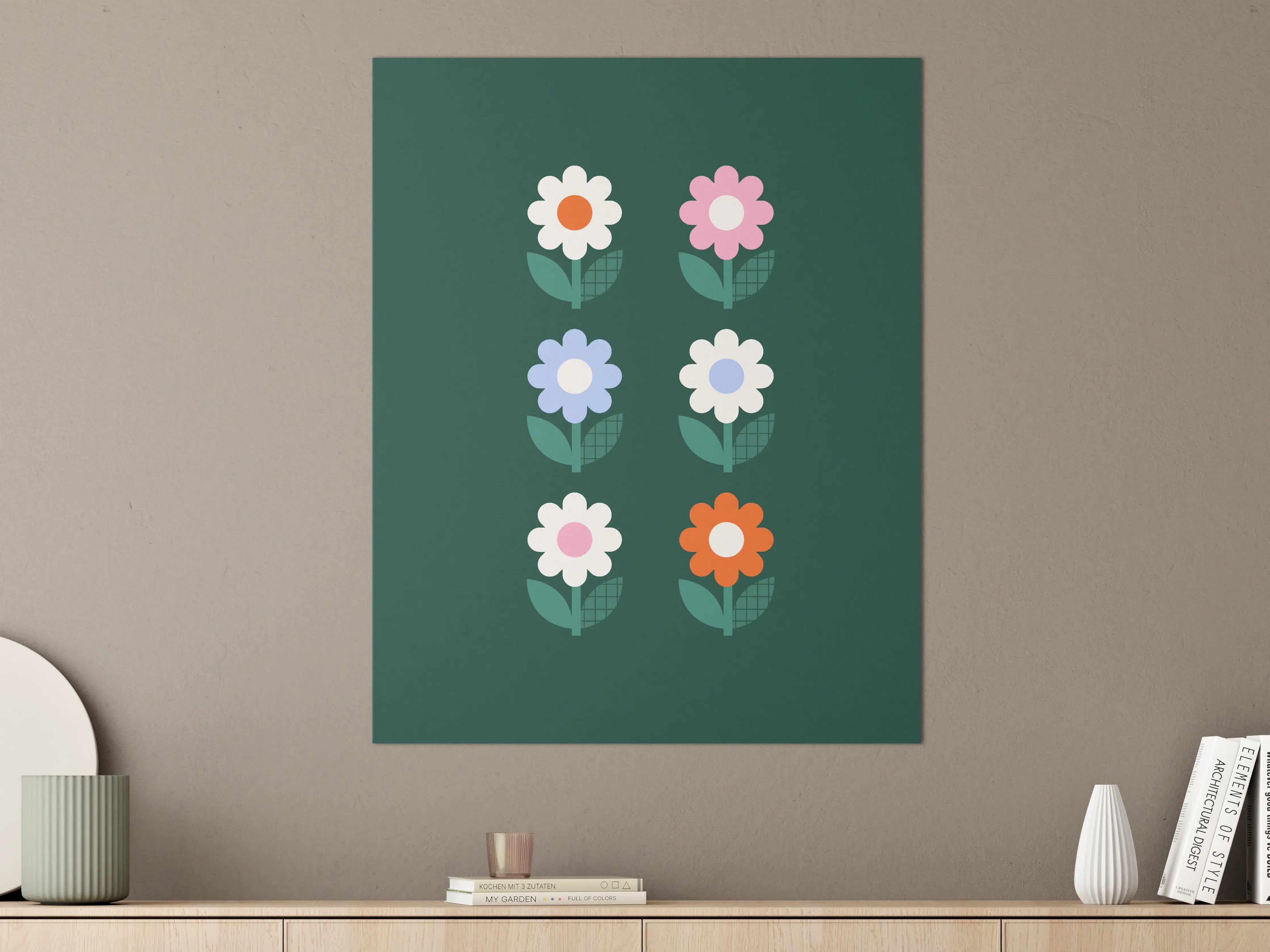 Große Wandbilder - Bunte Blumenmotive auf dunklem Hintergrund