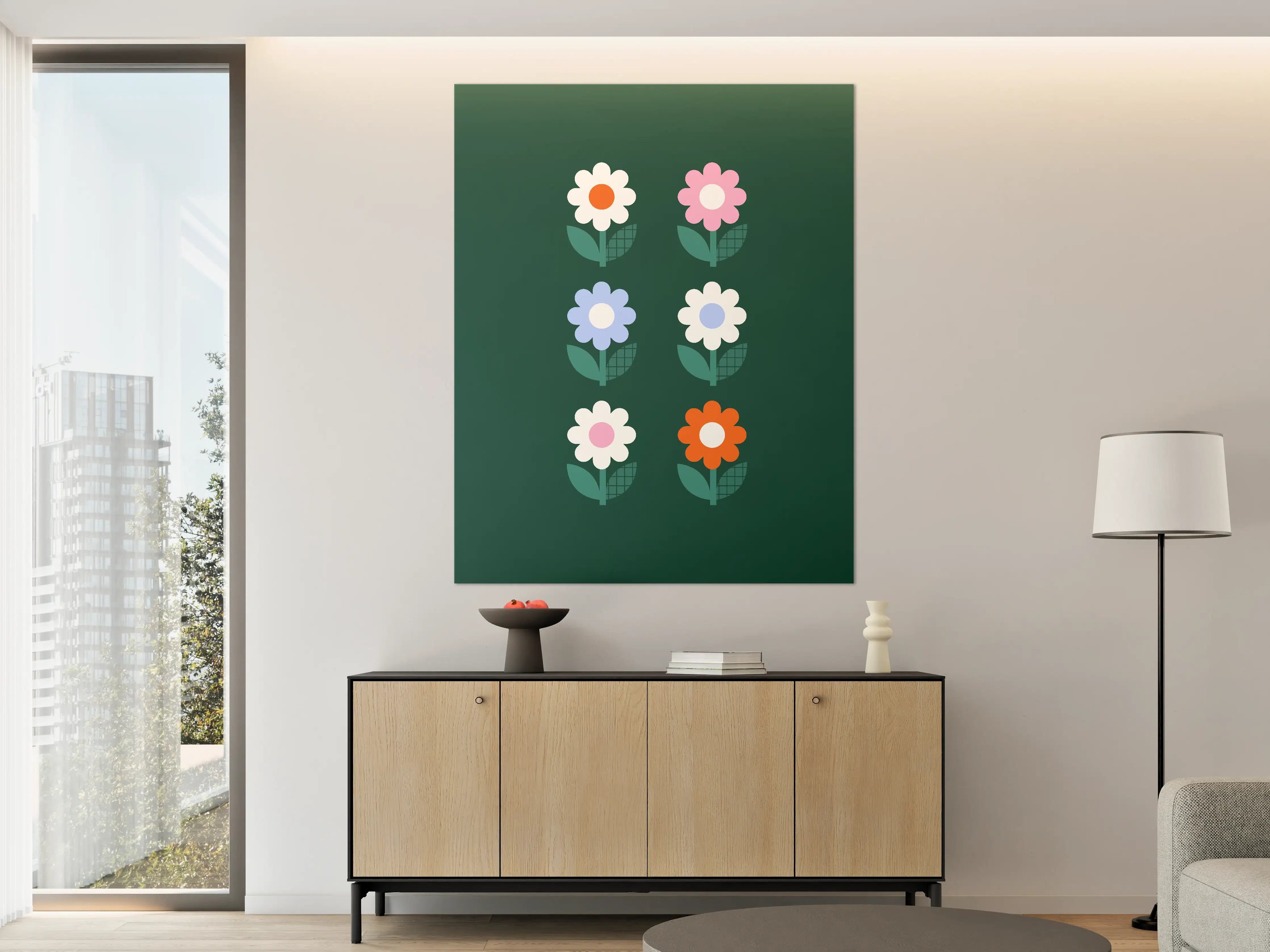 Große Wandbilder - Bunte Blumenmotive auf dunklem Hintergrund