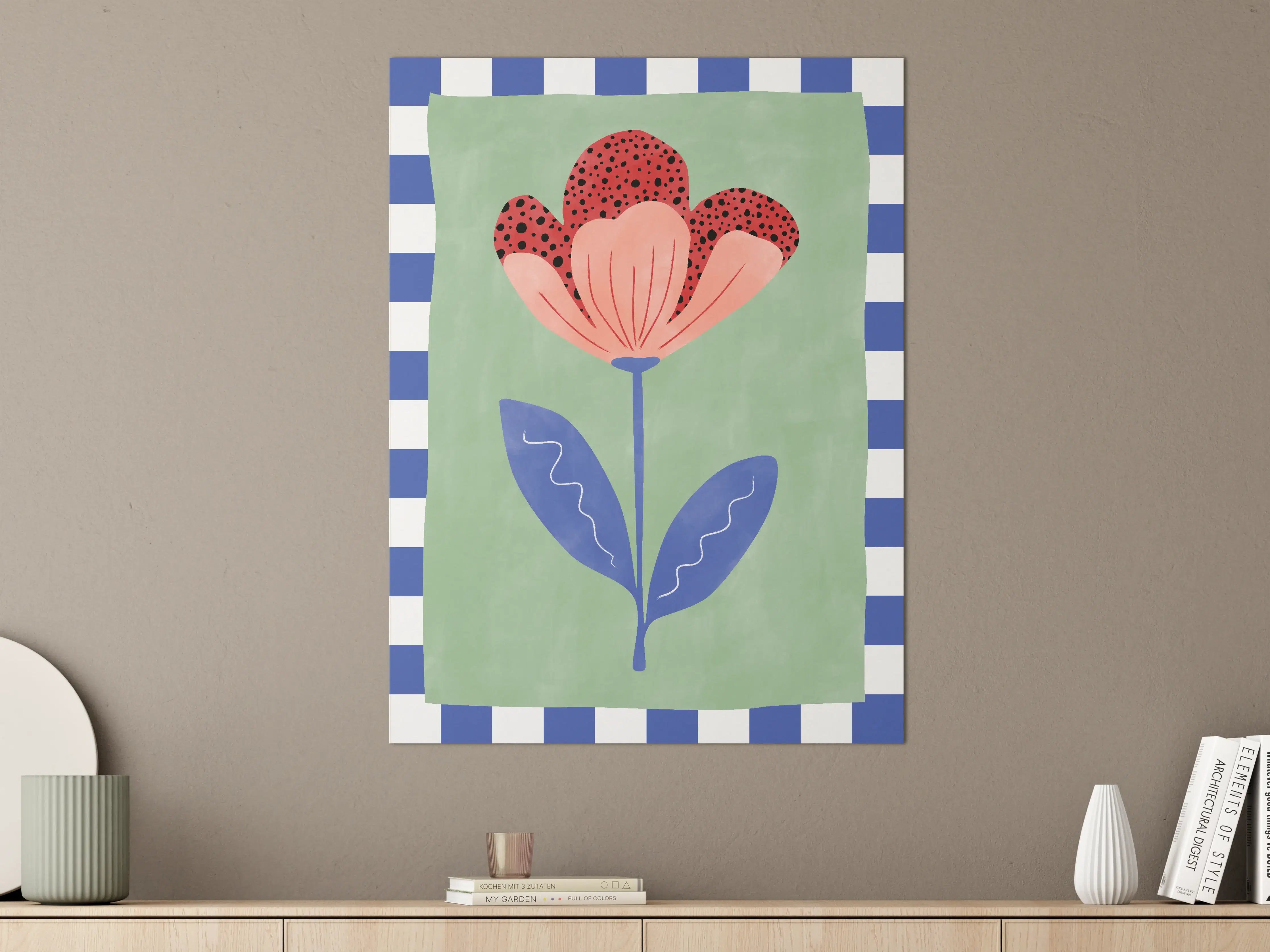 Große Wandbilder - Bunte Blumenmuster auf grünem Hintergrund