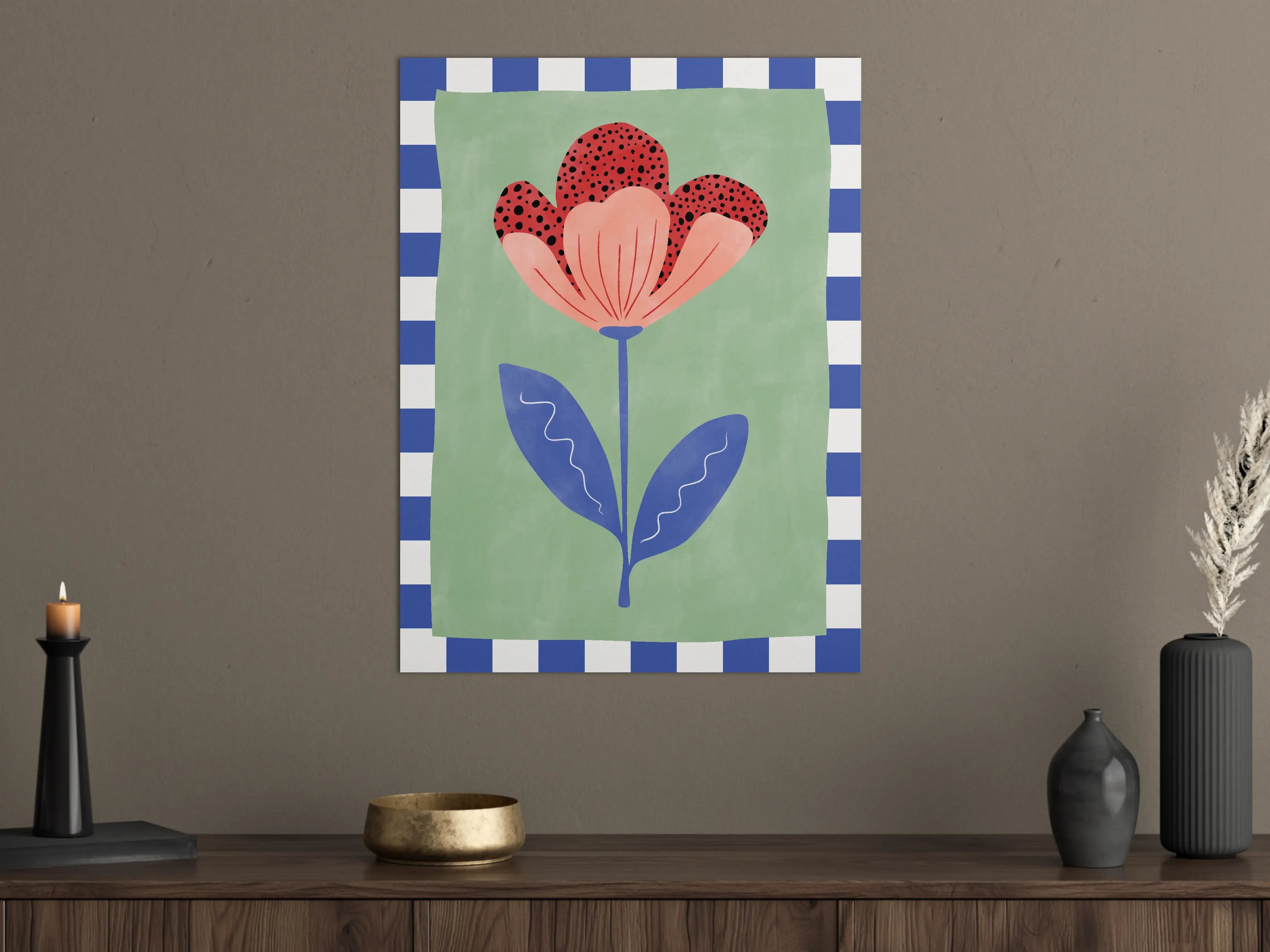 Große Wandbilder - Bunte Blumenmuster auf grünem Hintergrund