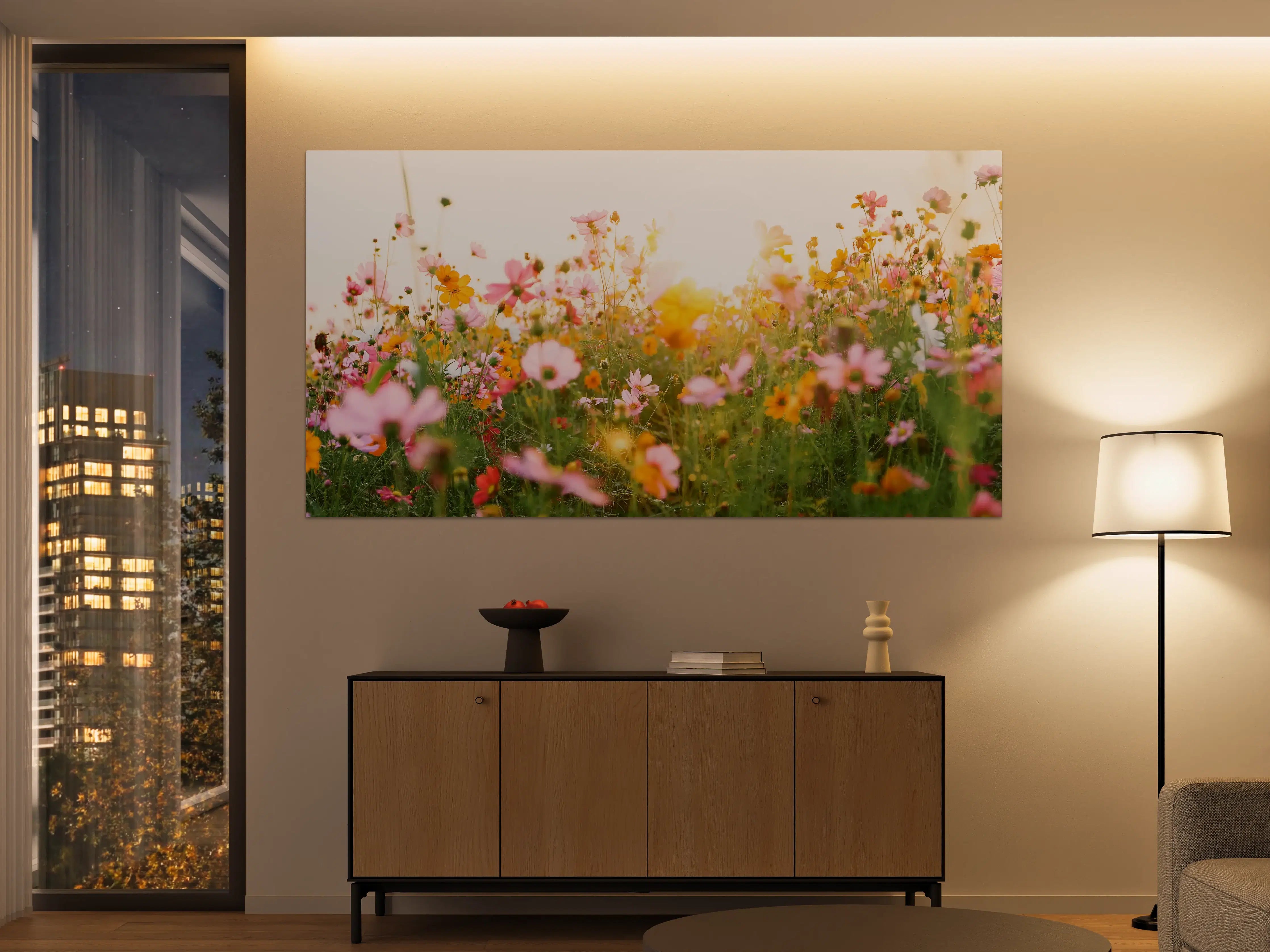 Große Wandbilder - Bunte Blumenwiese im Sonnenlicht