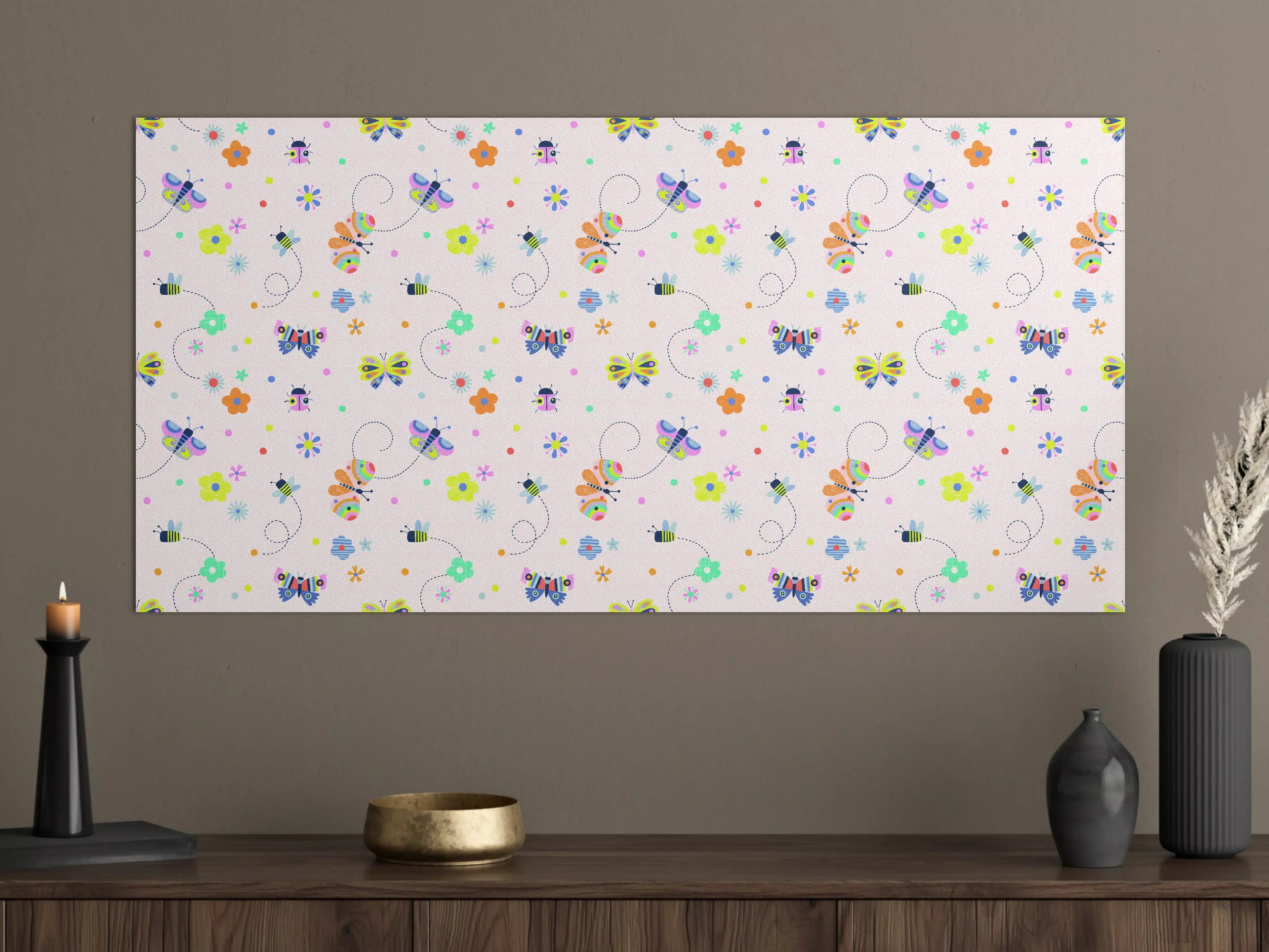 Große Wandbilder - Bunte Blumenwiese mit Libellen und Schmetterlingen
