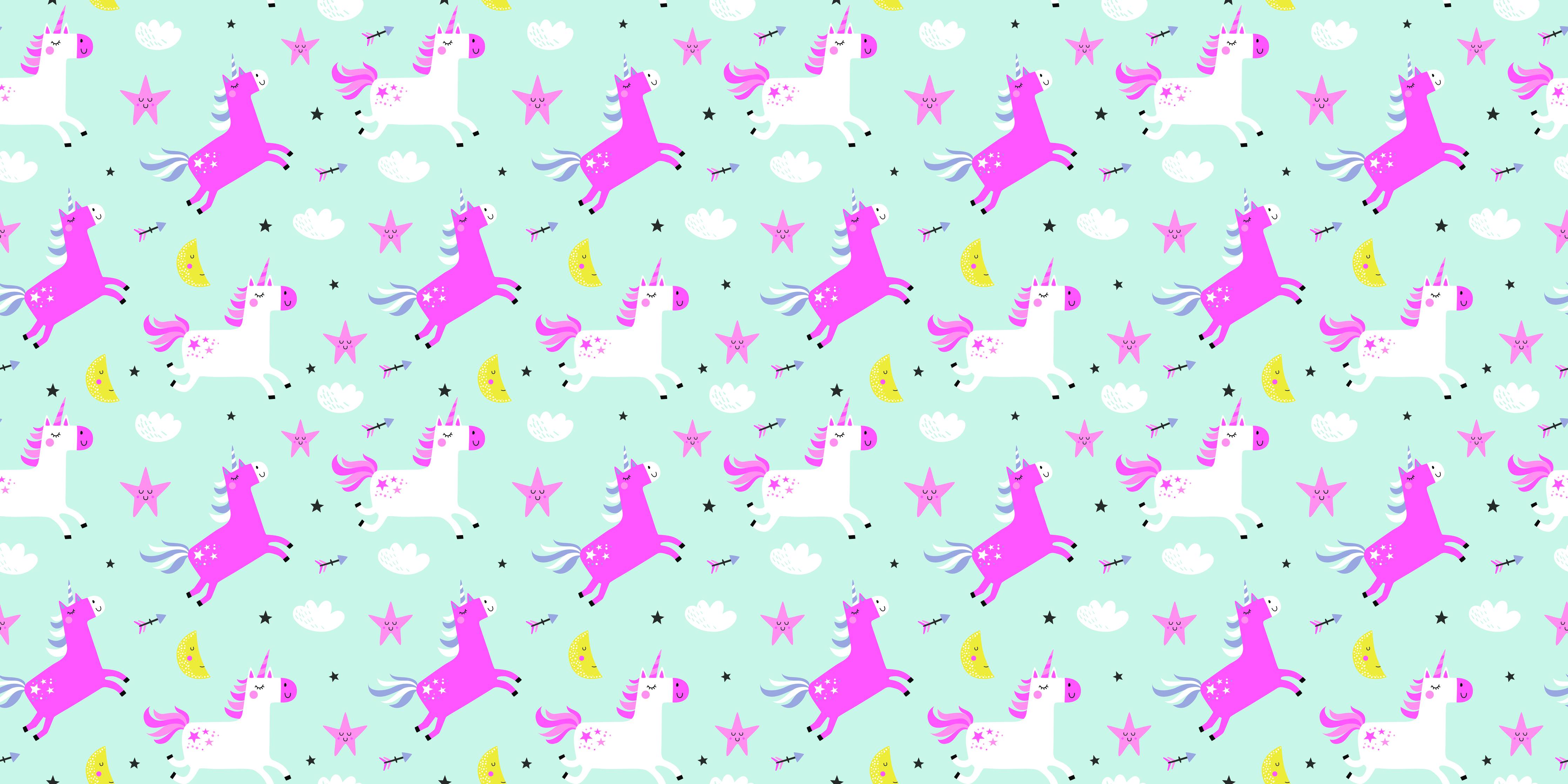Große Wandbilder-Bunte Einhorn- und Regenbogenmotive auf pastellfarbigem Hintergrund