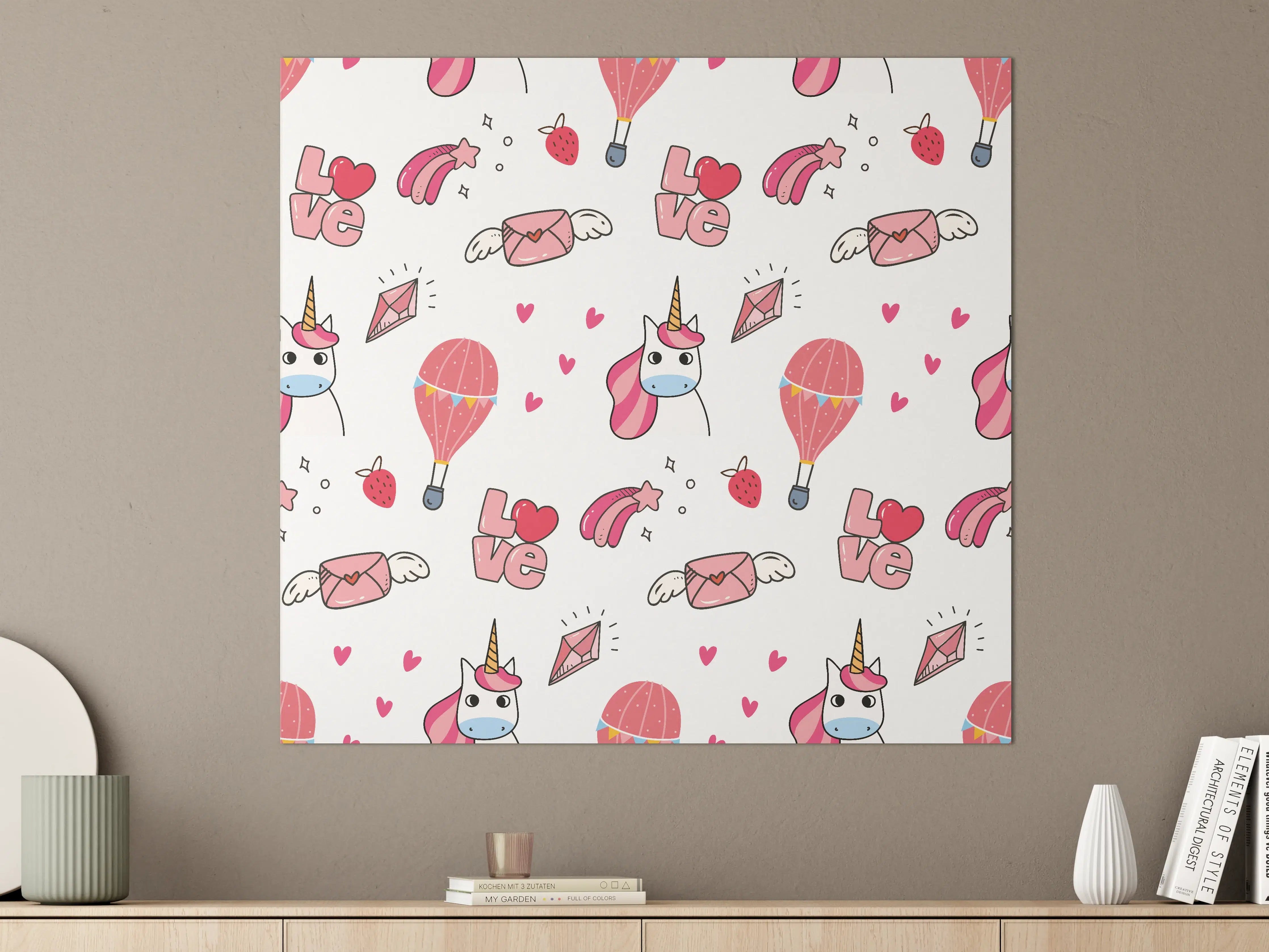 Große Wandbilder - Bunte Einhorn-Liebe Designmuster