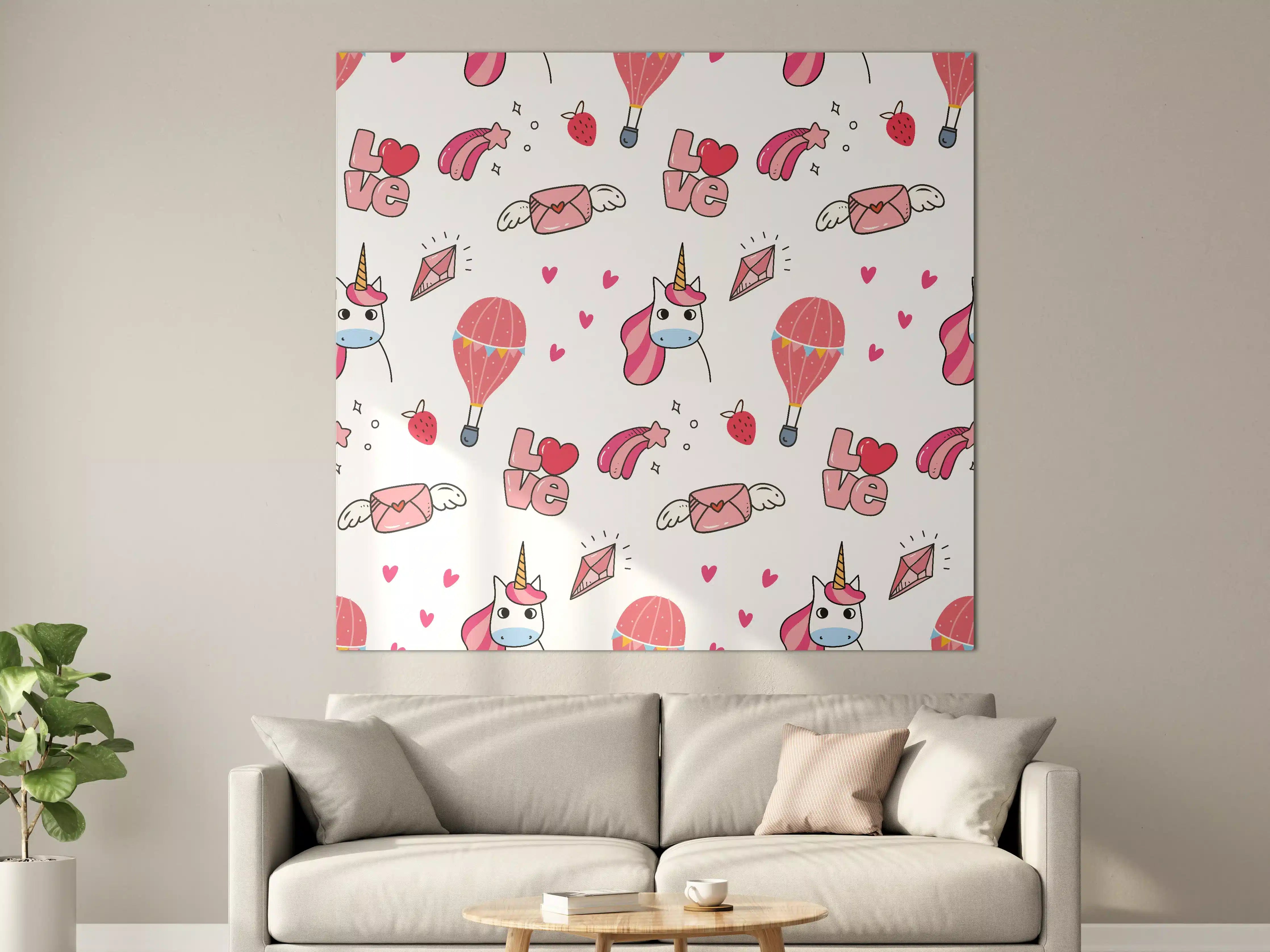 Große Wandbilder - Bunte Einhorn-Liebe Designmuster
