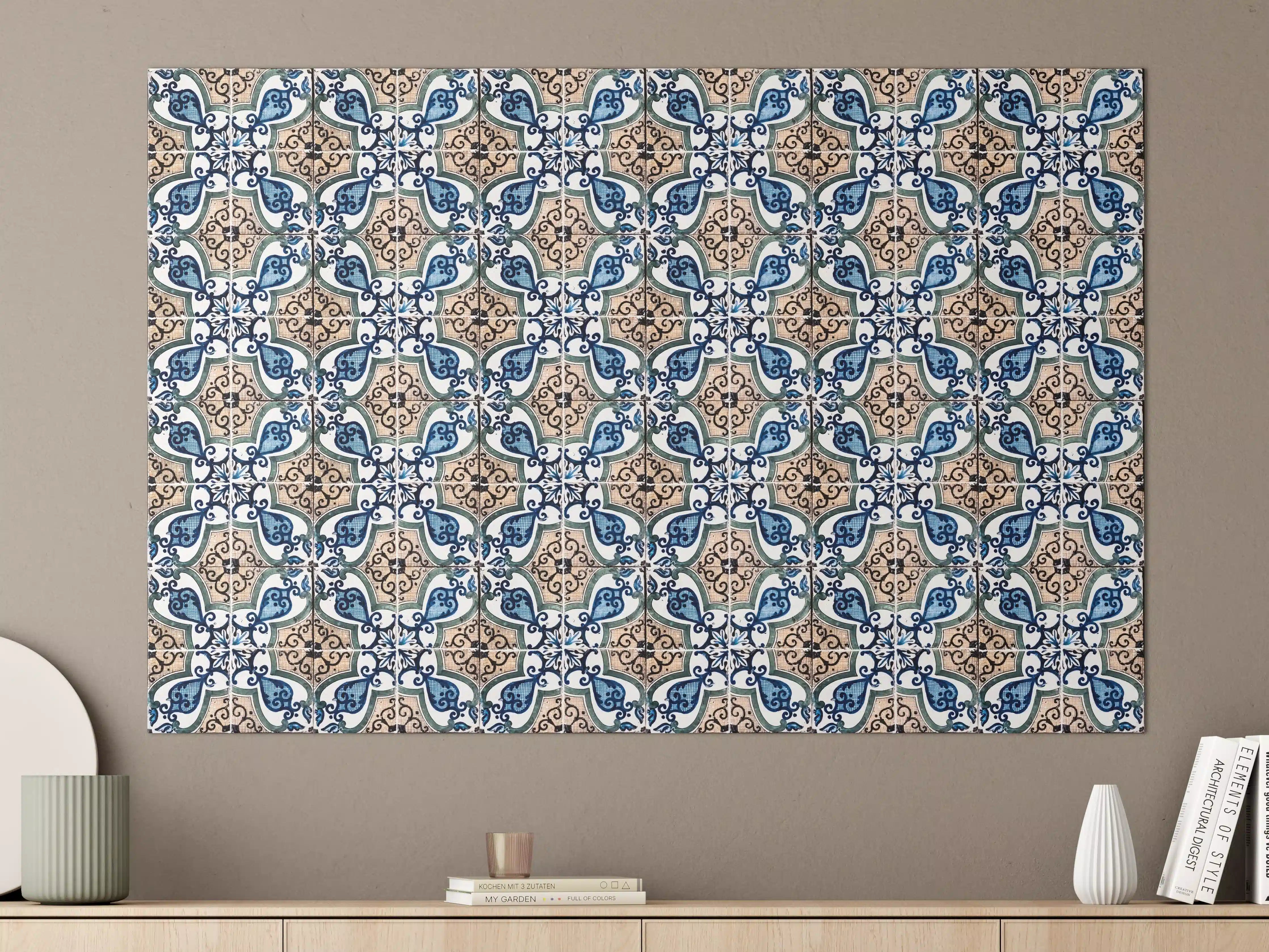 Große Wandbilder - Bunte Fliesenmuster mit blauen Ornamenten