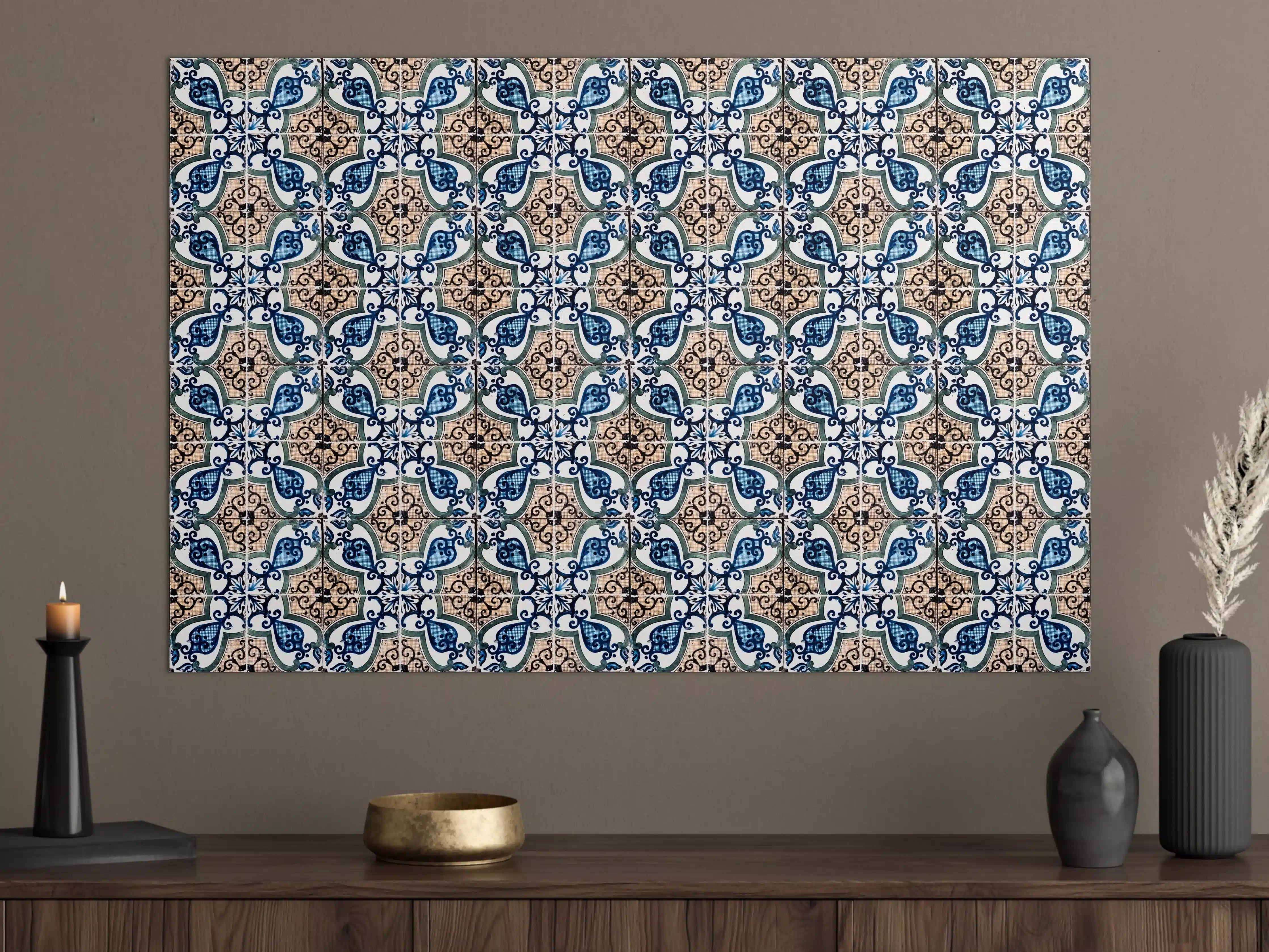 Große Wandbilder - Bunte Fliesenmuster mit blauen Ornamenten