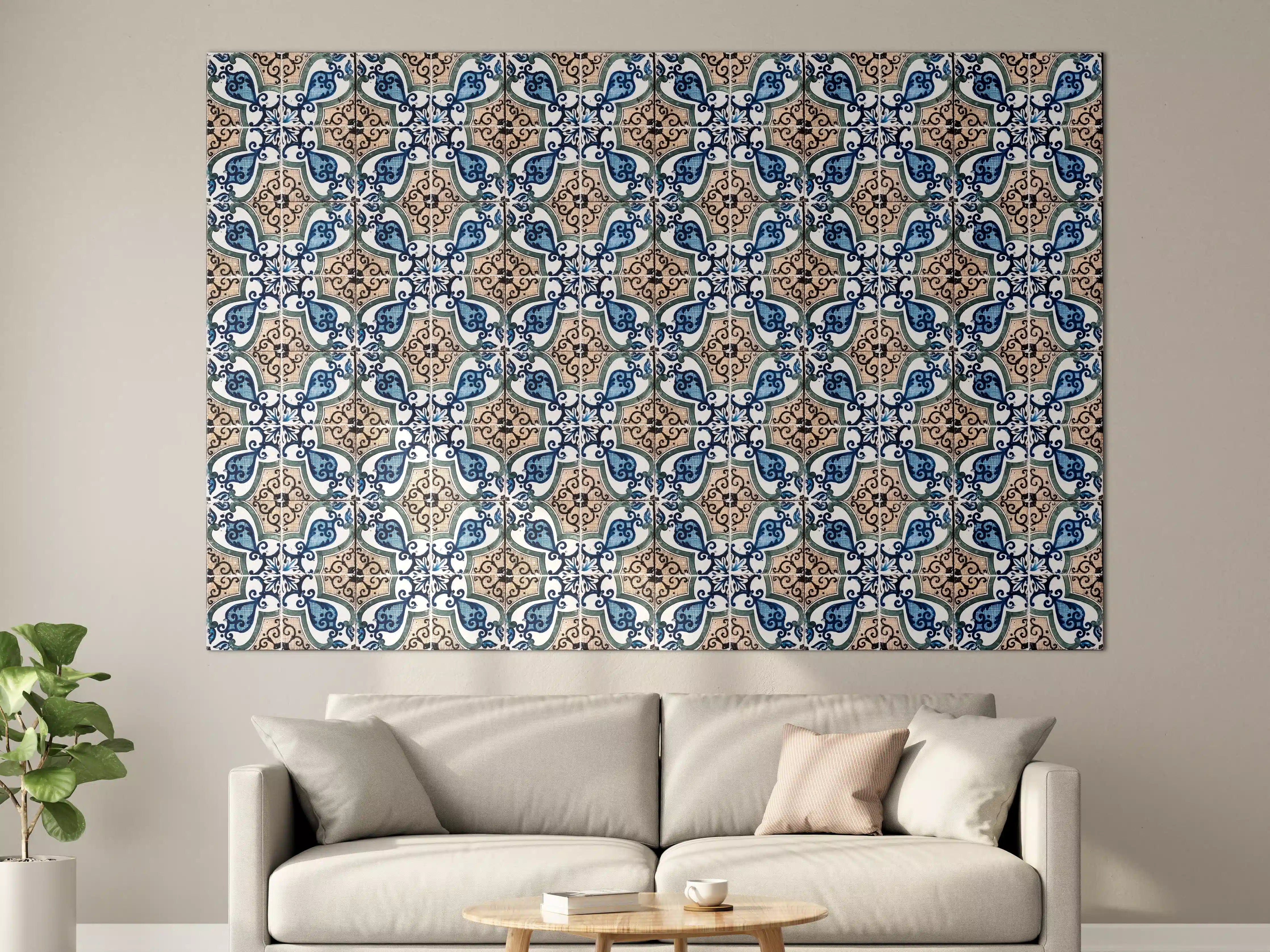 Große Wandbilder - Bunte Fliesenmuster mit blauen Ornamenten