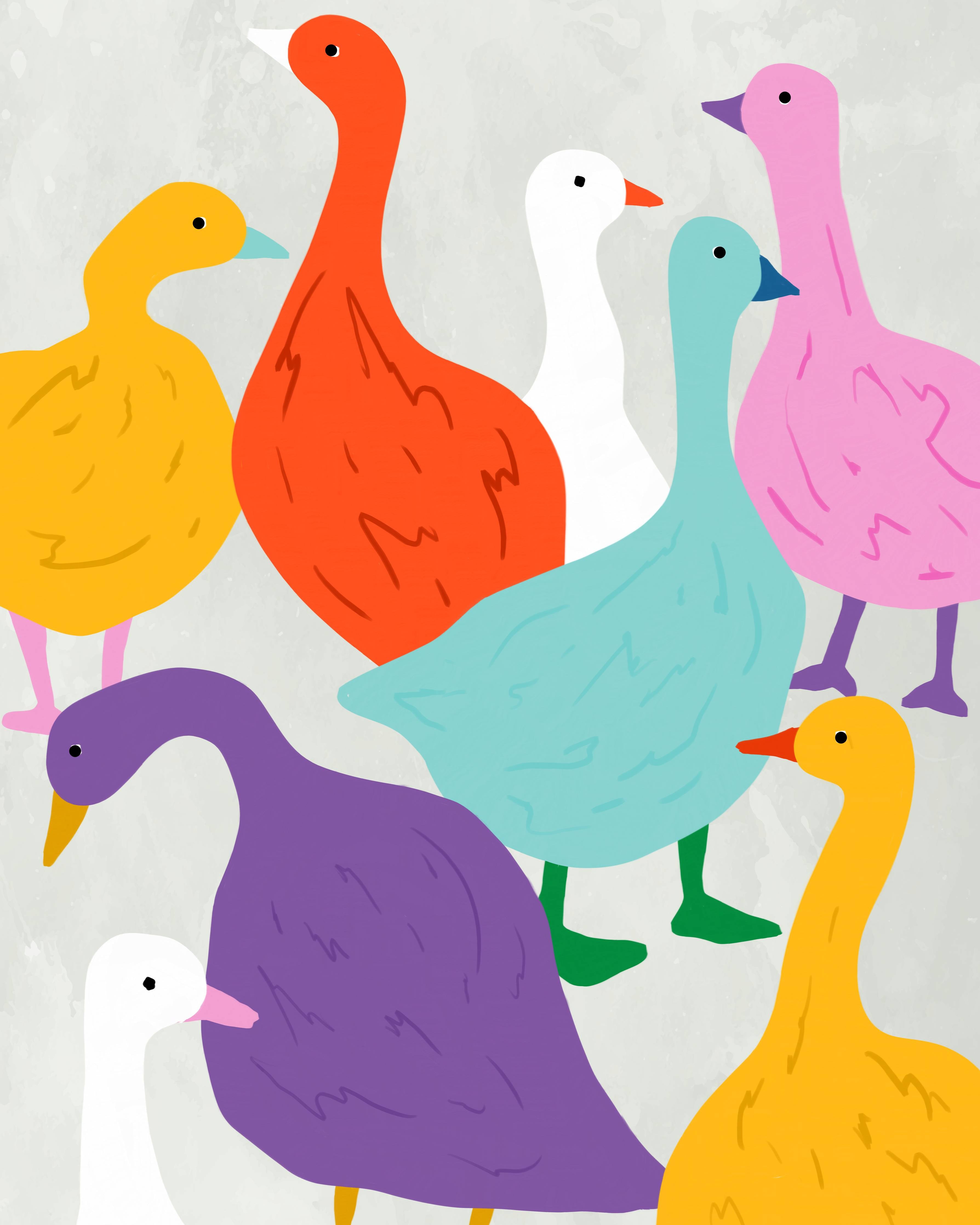 Große Wandbilder-Bunte Gänse in fröhlicher Illustration
