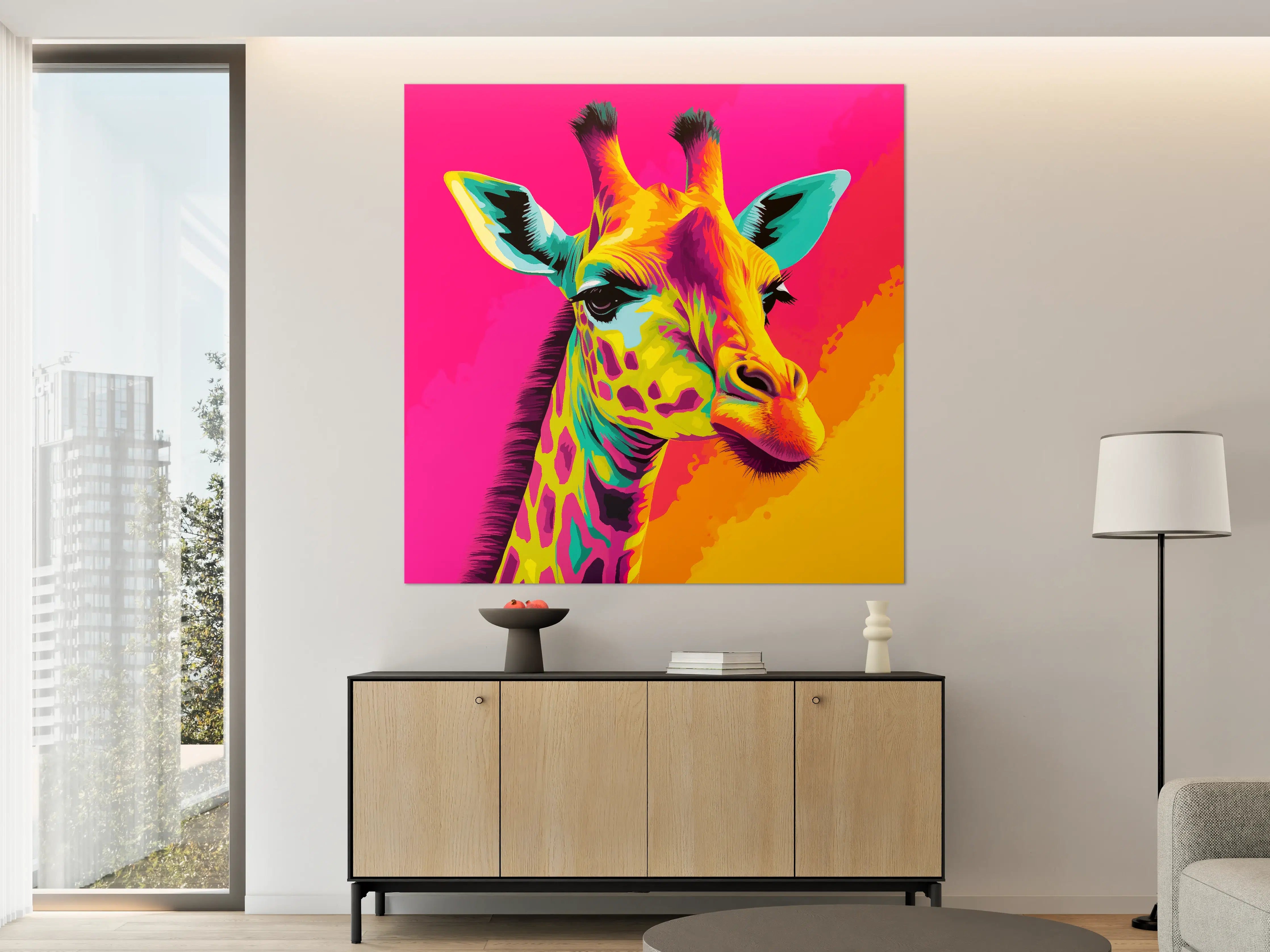 Große Wandbilder - Bunte Giraffe in lebendigen Farben