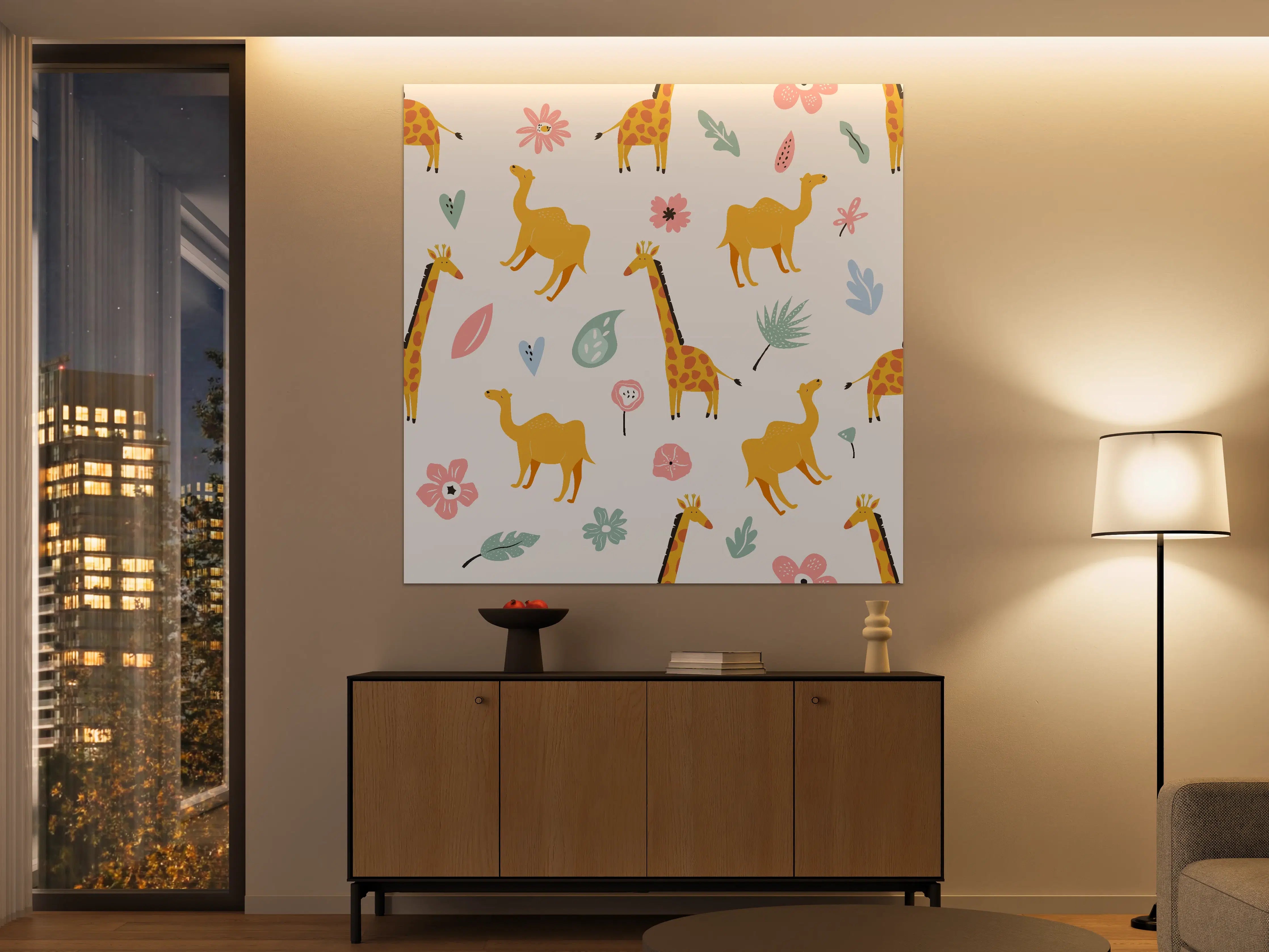 Große Wandbilder - Bunte Giraffen & Blumen Muster