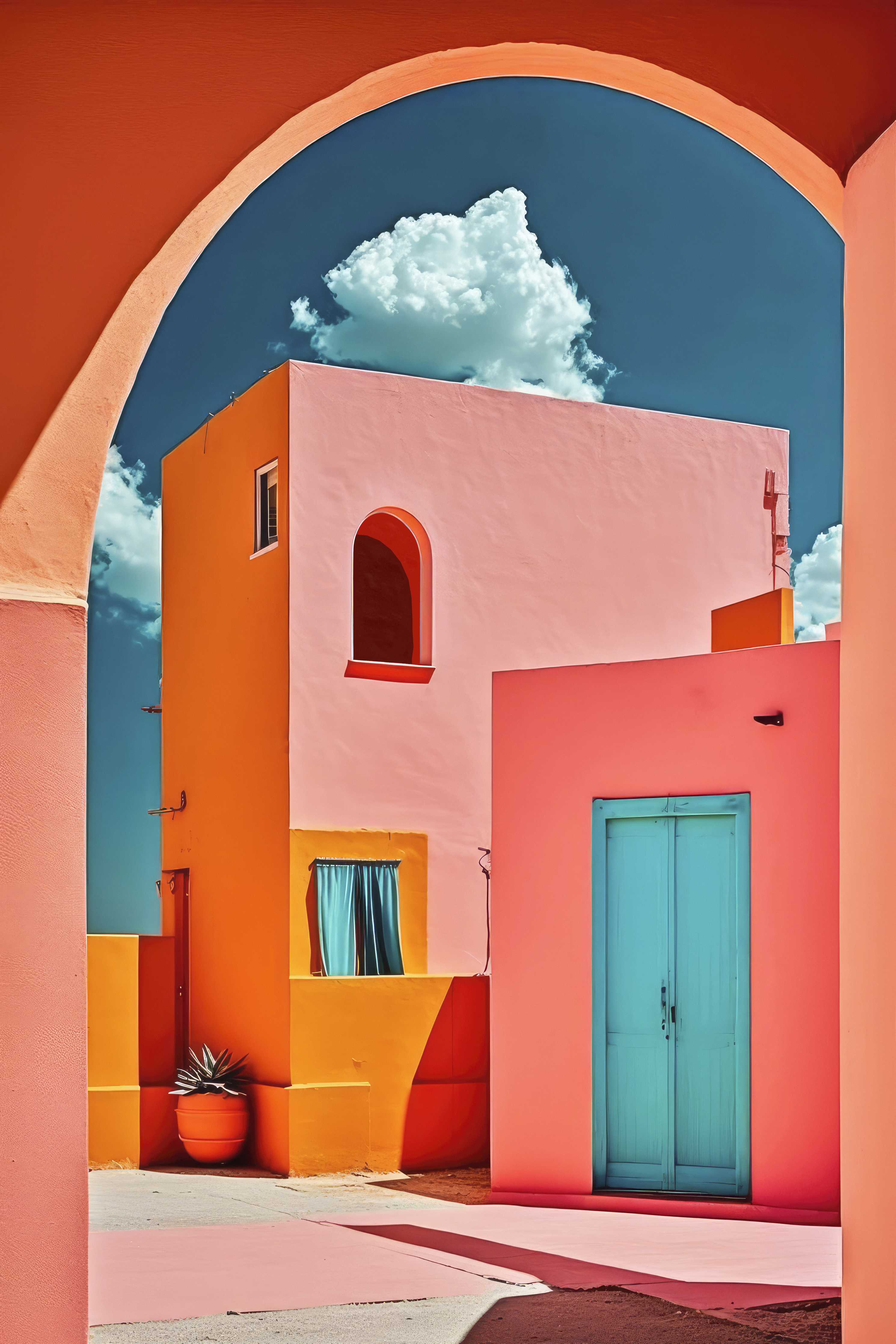 Große Wandbilder-Bunte Hausfassade in sommerlicher Kulisse