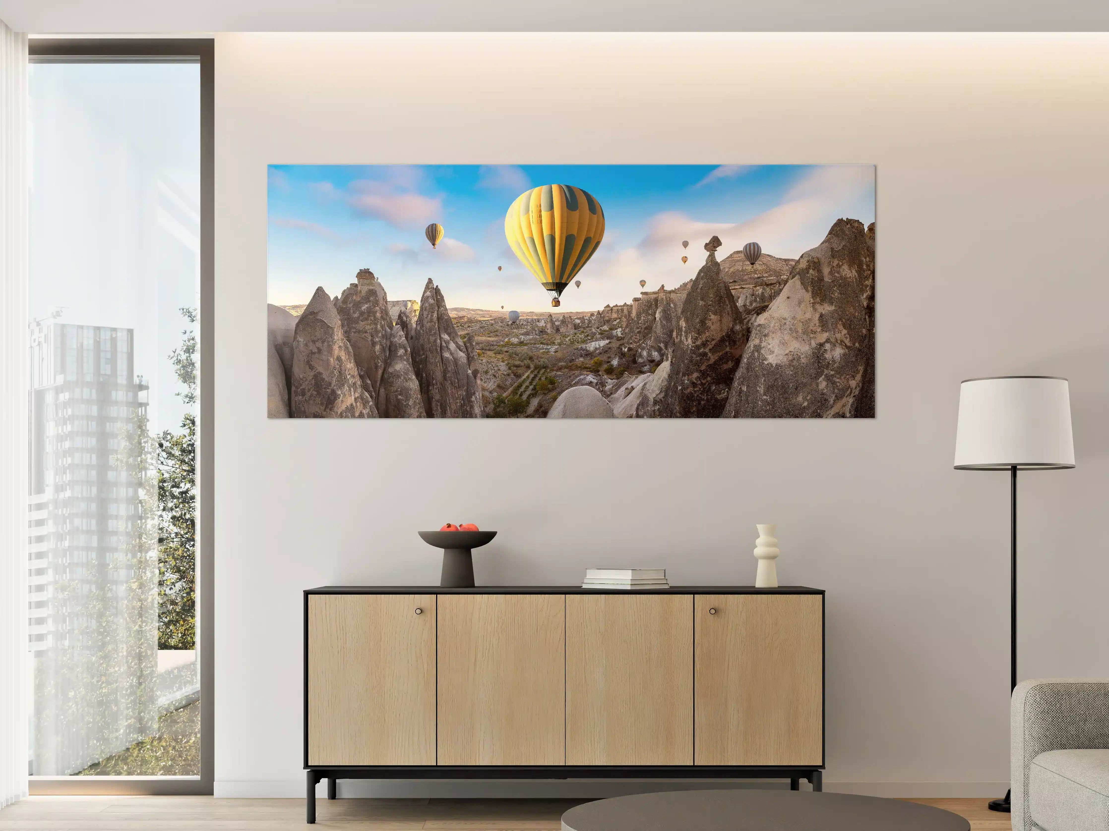 Große Wandbilder - Bunte Heißluftballons über Felsenlandschaft