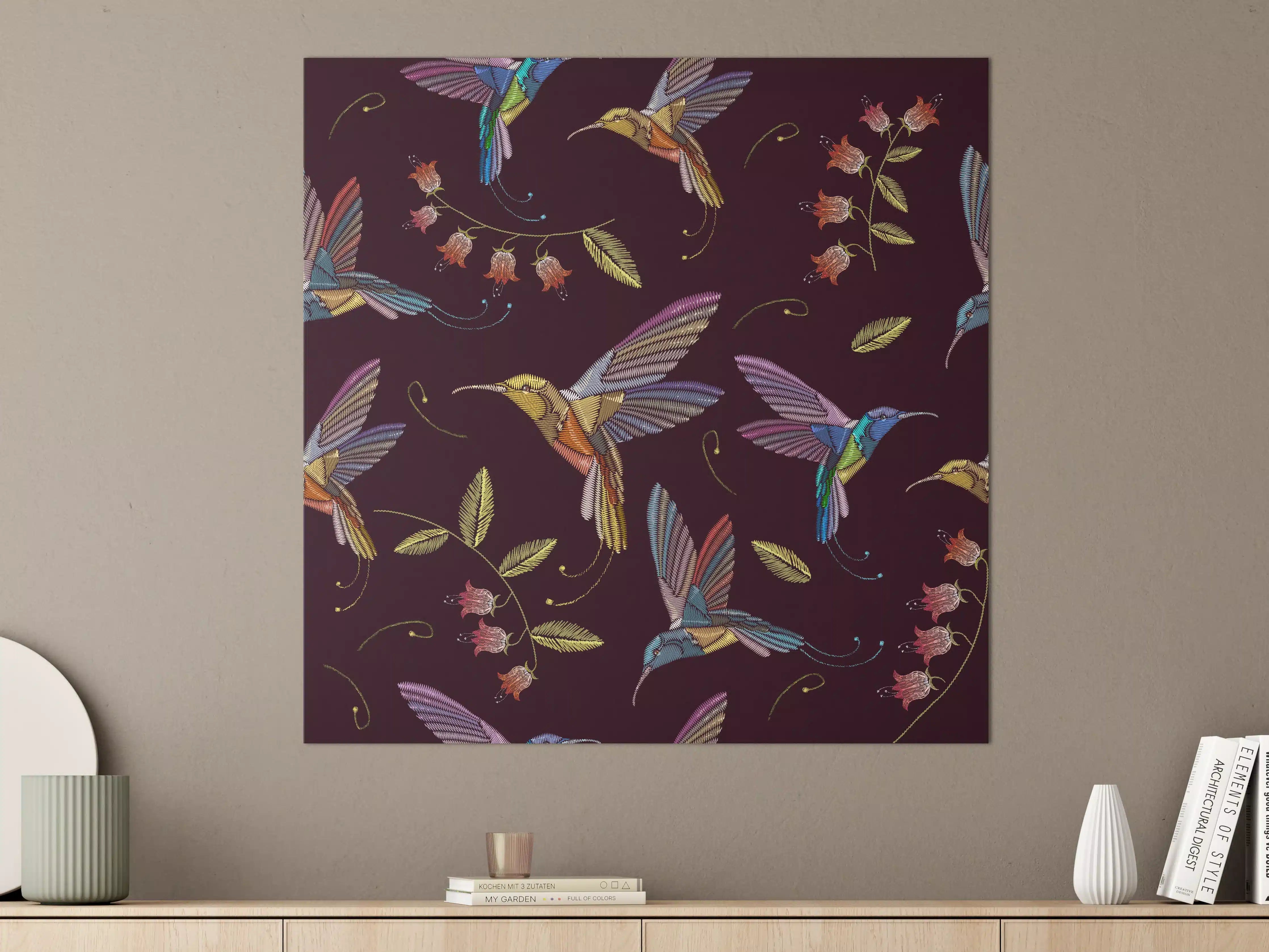 Große Wandbilder - Bunte Kolibri-Stickerei-Muster
