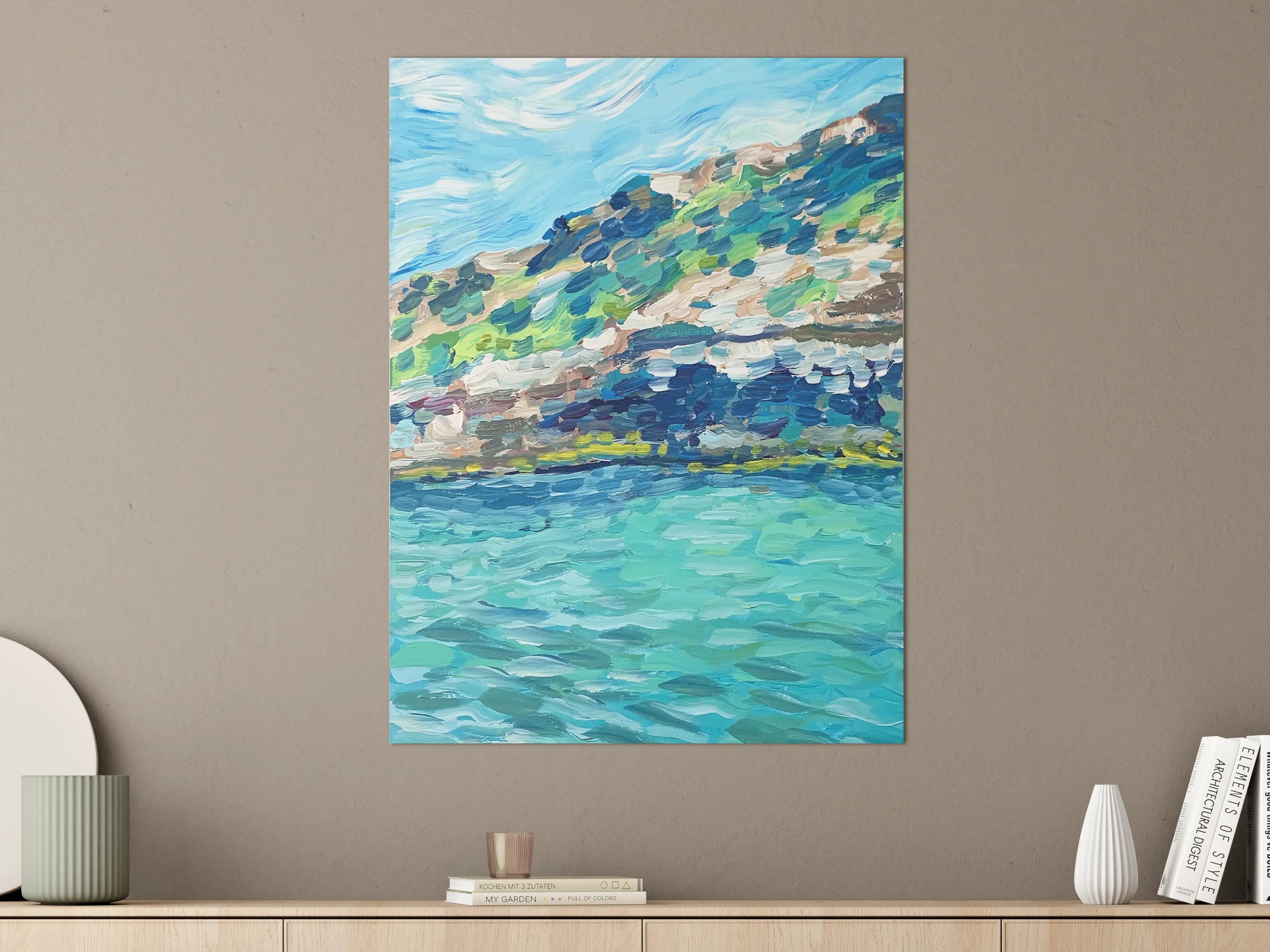 Große Wandbilder - Bunte Küstenlandschaft mit Wasser und Himmel