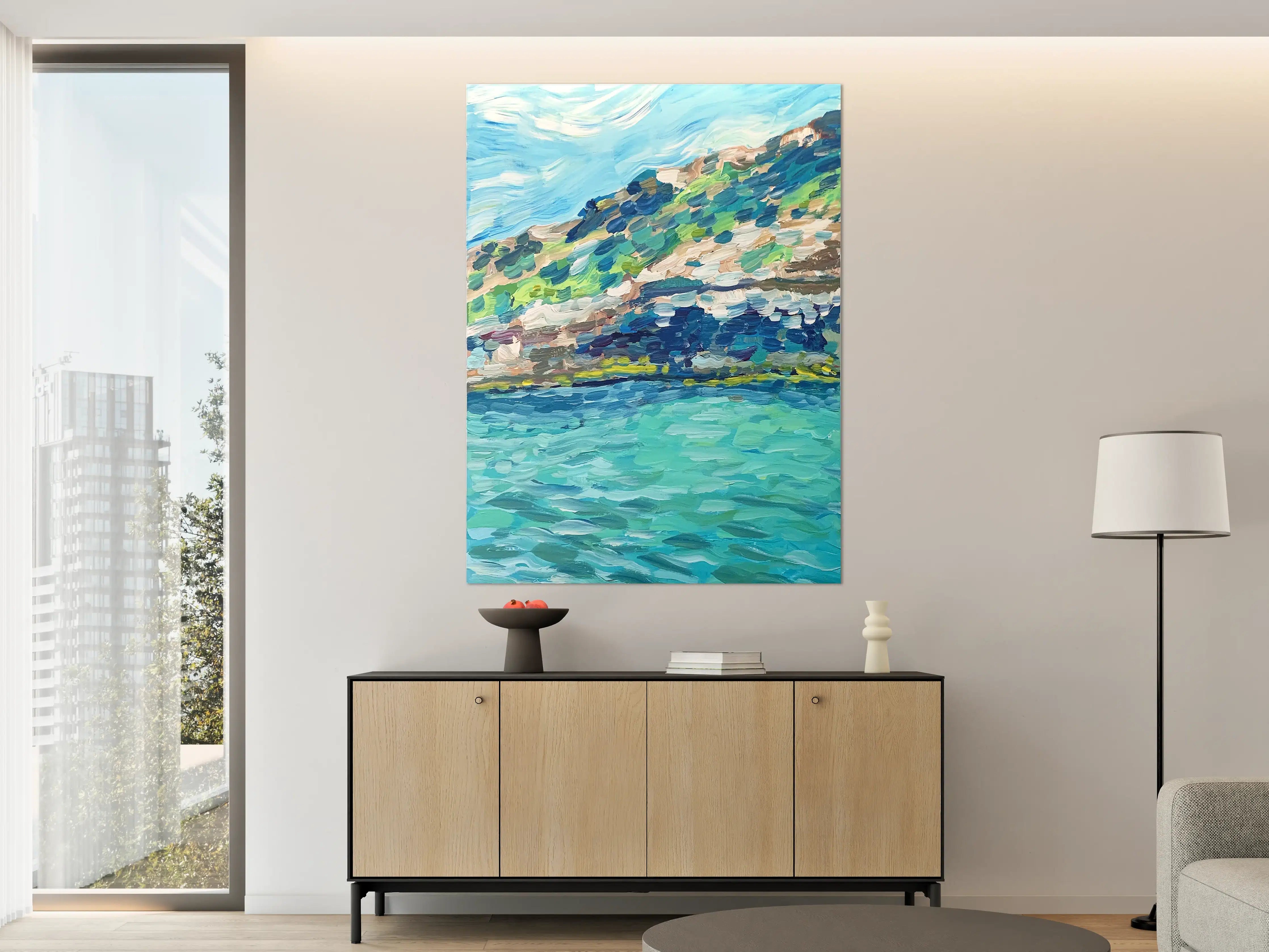 Große Wandbilder - Bunte Küstenlandschaft mit Wasser und Himmel